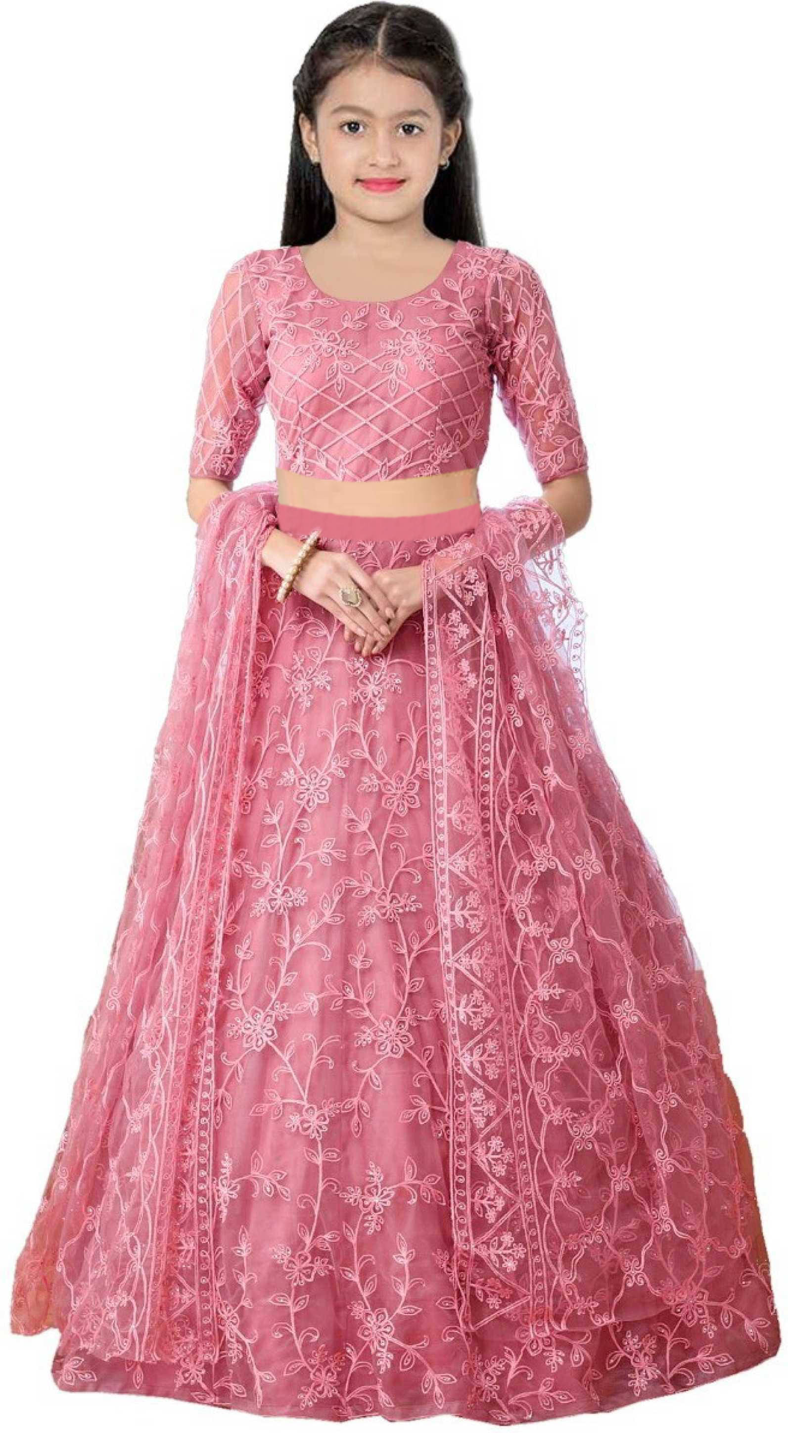     			Supar Sleave Net Lehenga Choli Set For Girls ( Pack of 1 , Pink )