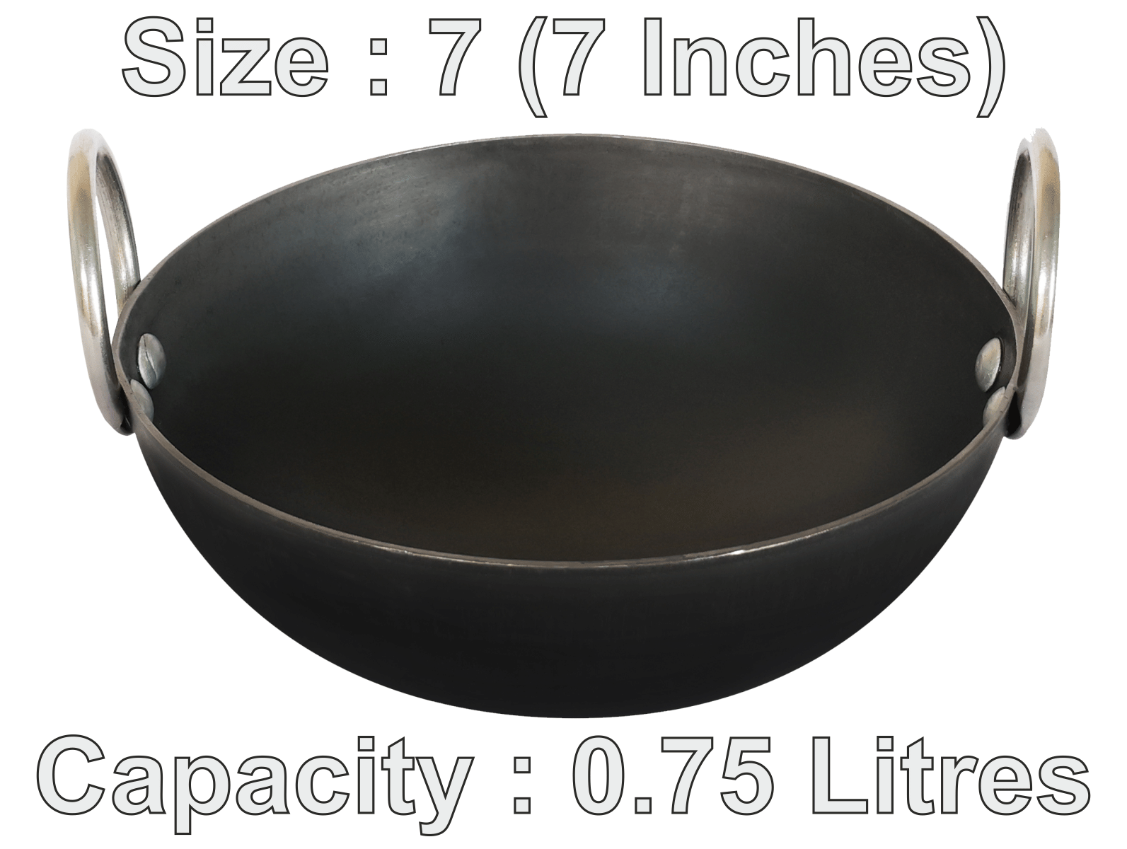     			Veer Ms Kadai Non coated Iron Deep Kadhai Heavy Bottom Stainless Steel Handle 2 Thickness mm 18 cm Diameter ( 0.7 L )