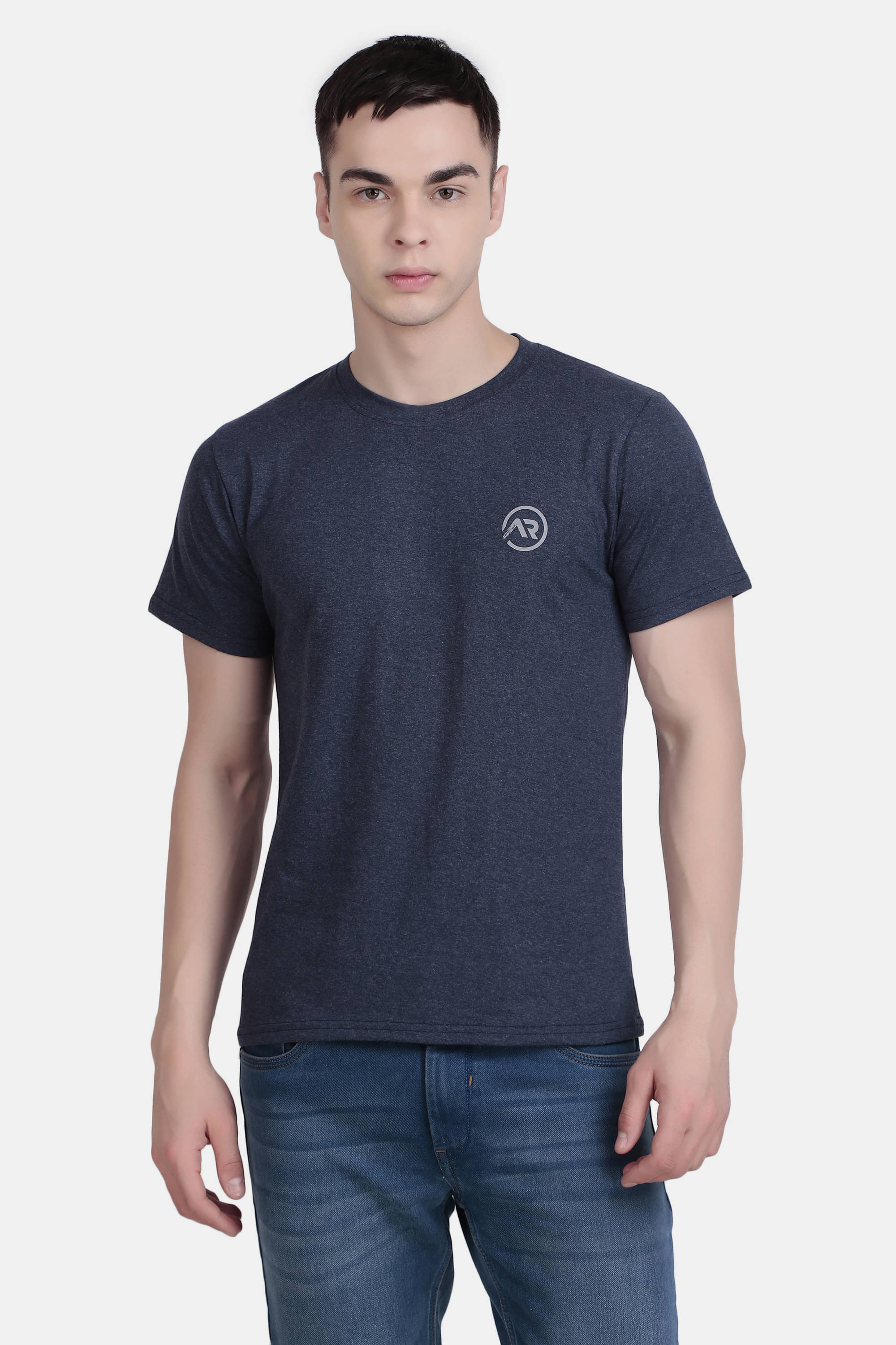     			anzeer 100% Cotton Regular Fit Self Design Half Sleeves Men's Round T-Shirt - Navy Blue ( Pack of 1 )