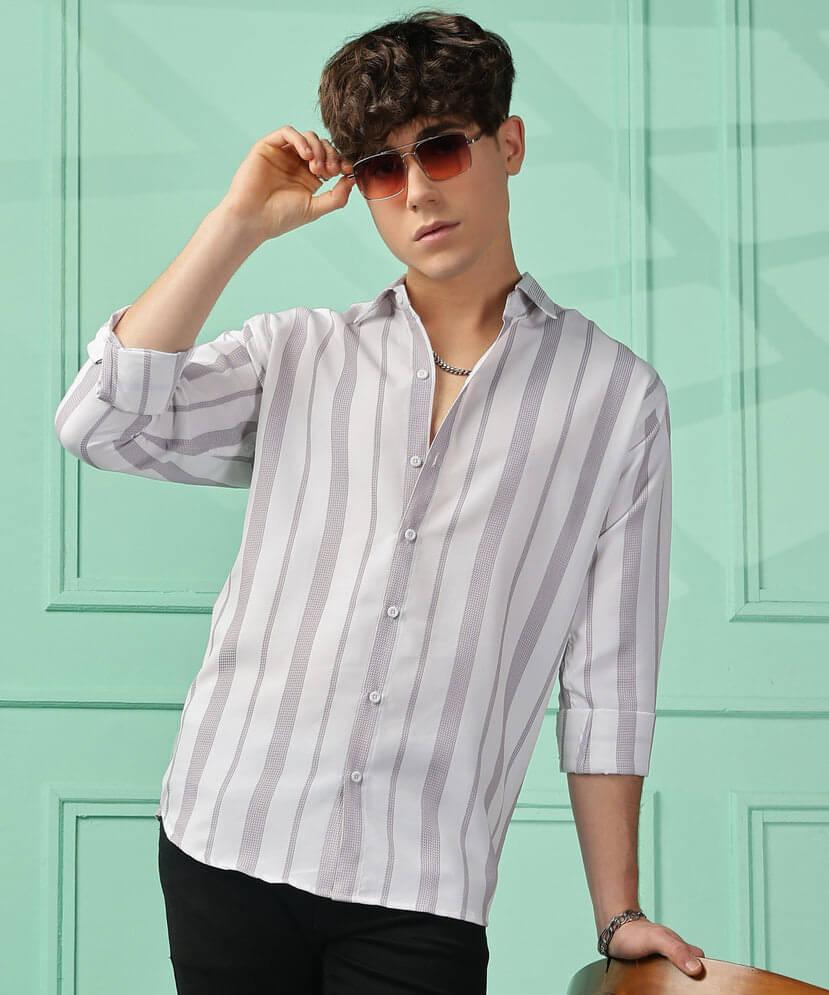 rexan Cotton Blend Regular Fit Striped Full Sleeves Men's Casual Shirt - Grey ( Pack of 1 ) rexan Cotton Blend Regular Fit Striped Full Sleeves Men's Casual Shirt - Grey ( Pack of 1 )
