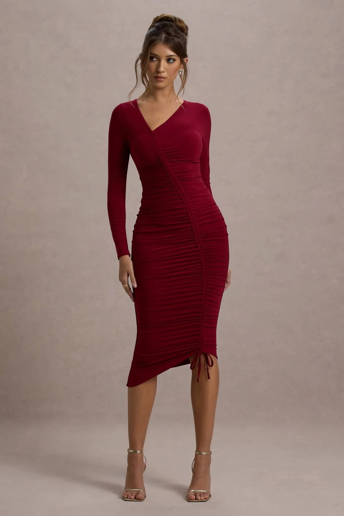     			wanquila Women Lycra Solid Bodycon Dress ( Maroon )
