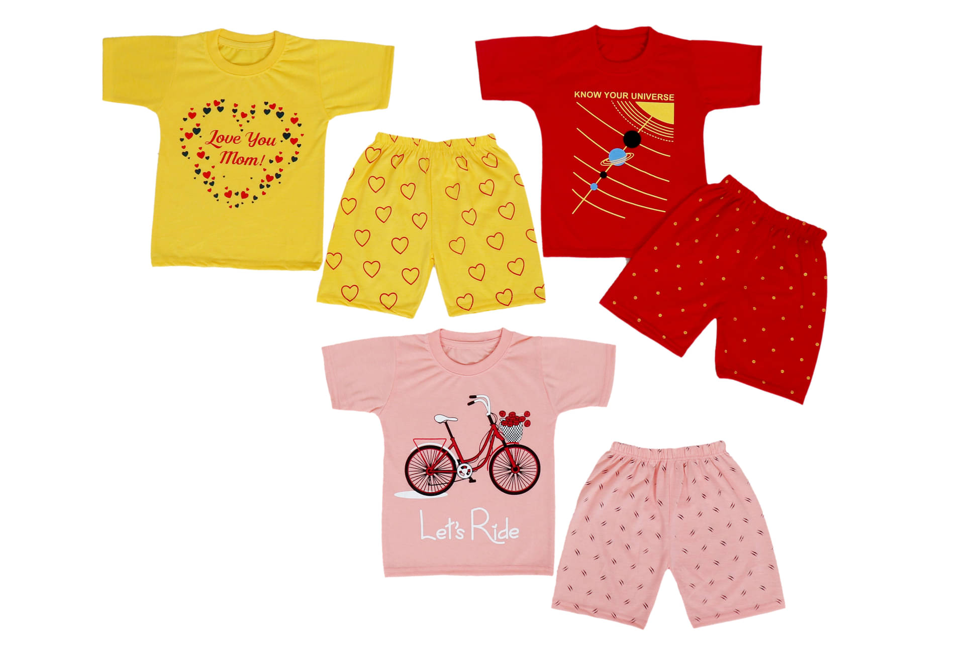     			ASWADAN IMPEX Pack of 3 Boys Satin T-Shirt & Shorts Set ( Multicolor )