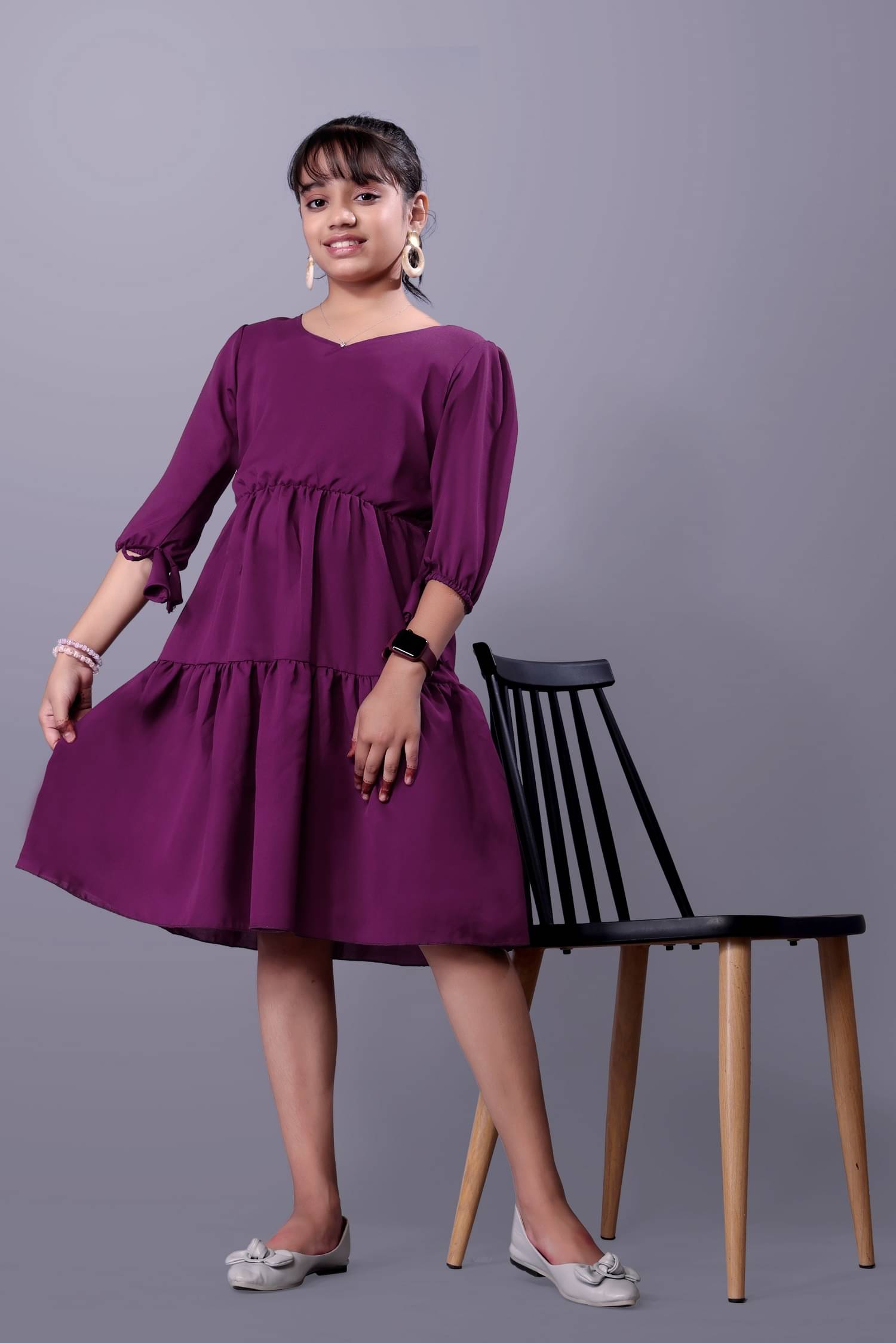     			Aarya Designer Crepe Frock For Girls ( Pack of 1 , Purple )