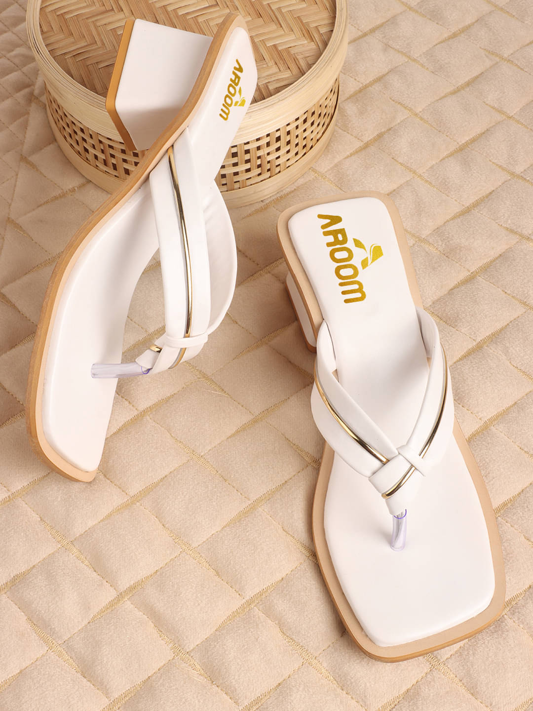     			Aroom White Women's Slip On Heels