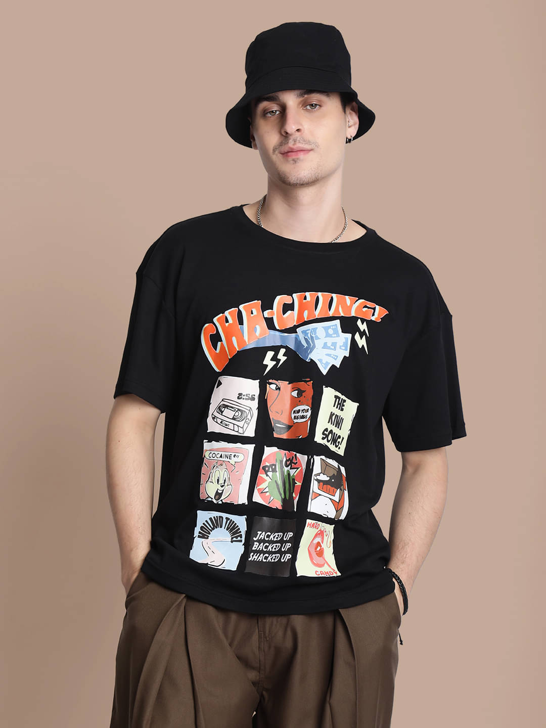     			Bene Kleed 100% Cotton Oversized Fit Printed Half Sleeves Men's Round T-Shirt - Black ( Pack of 1 )