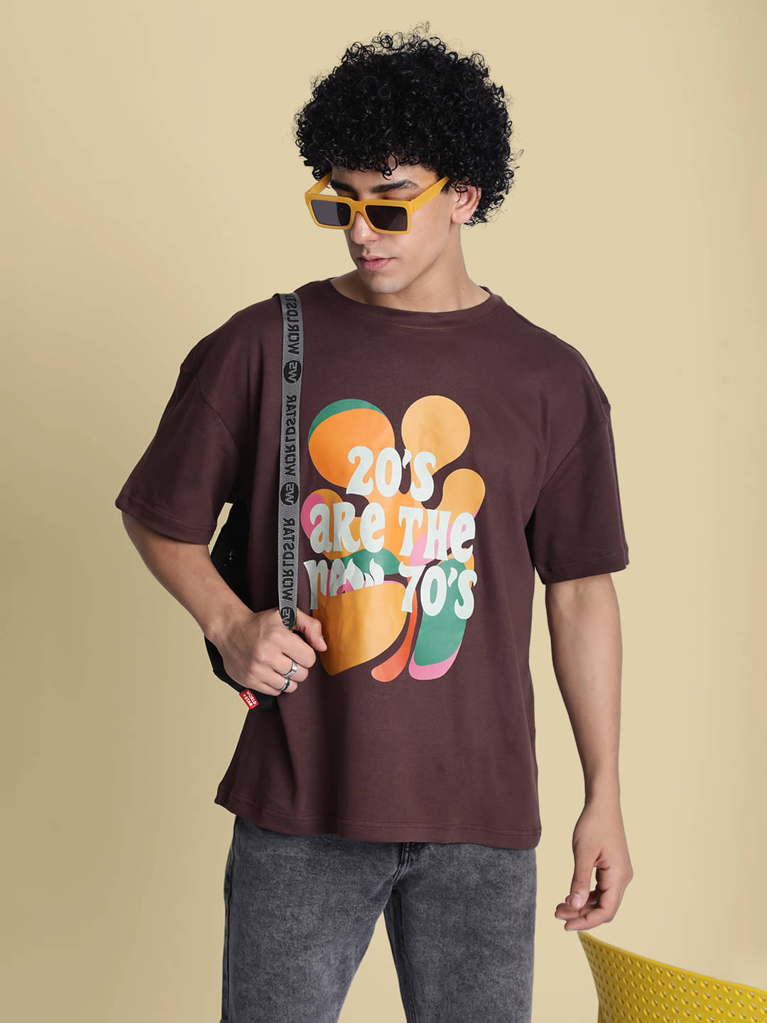    			Bene Kleed 100% Cotton Oversized Fit Printed Half Sleeves Men's Round T-Shirt - Brown ( Pack of 1 )