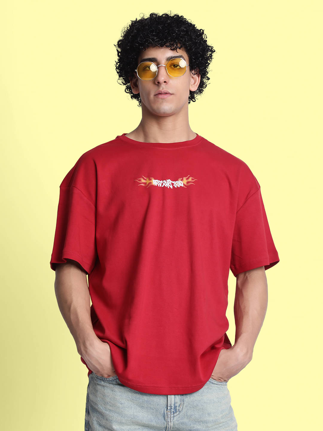     			Bene Kleed 100% Cotton Oversized Fit Printed Half Sleeves Men's Round T-Shirt - Red ( Pack of 1 )