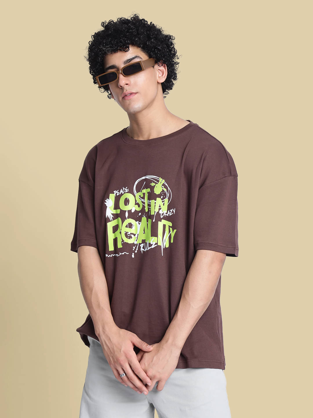 Bene Kleed 100% Cotton Oversized Fit Printed Half Sleeves Men's Round T-Shirt - Brown ( Pack of 1 ) Bene Kleed 100% Cotton Oversized Fit Printed Half Sleeves Men's Round T-Shirt - Brown ( Pack of 1 )