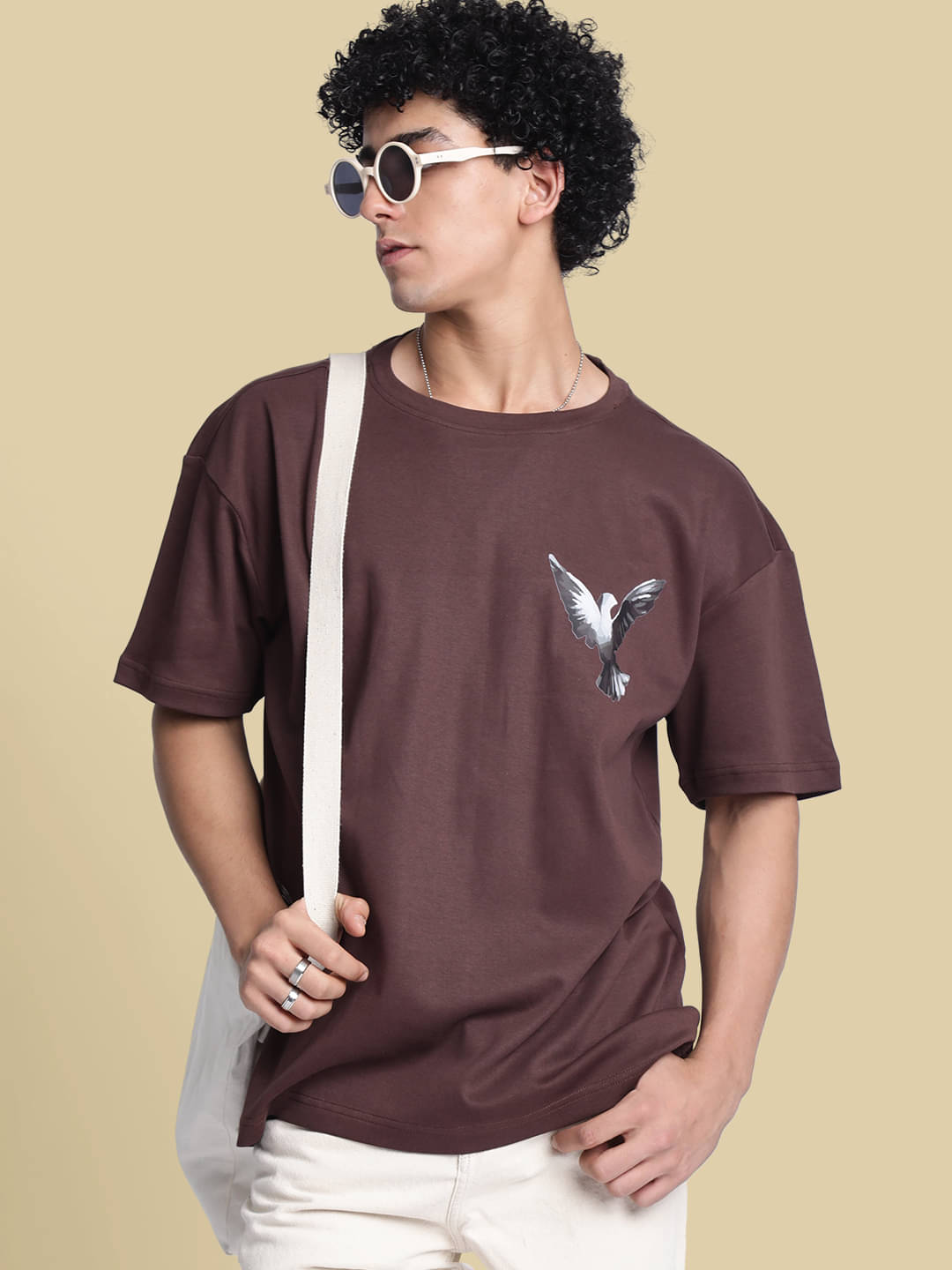 Bene Kleed 100% Cotton Oversized Fit Printed Half Sleeves Men's Round T-Shirt - Brown ( Pack of 1 ) Bene Kleed 100% Cotton Oversized Fit Printed Half Sleeves Men's Round T-Shirt - Brown ( Pack of 1 )