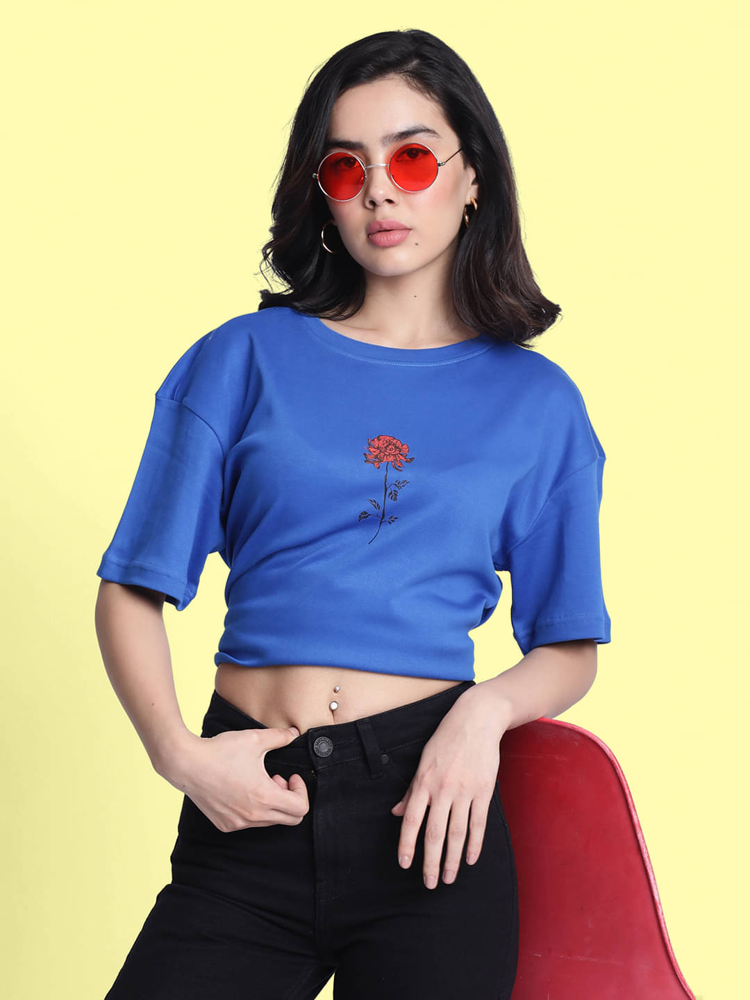 Bene Kleed Women Cotton Printed Oversized Fit Round Neck T-Shirt ( Blue ) Bene Kleed Women Cotton Printed Oversized Fit Round Neck T-Shirt ( Blue )