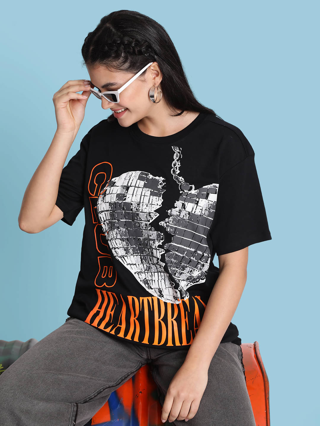     			Bene Kleed Women Cotton Printed Oversized Fit Round Neck T-Shirt ( Black )