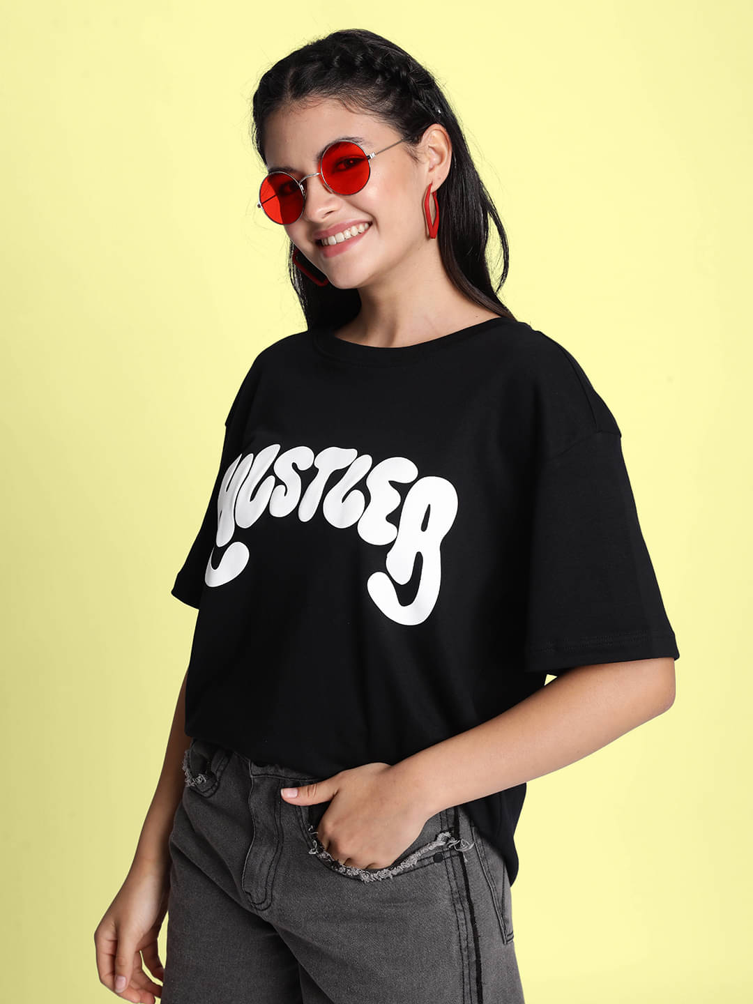 Bene Kleed Women Cotton Printed Oversized Fit Round Neck T-Shirt ( Black ) Bene Kleed Women Cotton Printed Oversized Fit Round Neck T-Shirt ( Black )