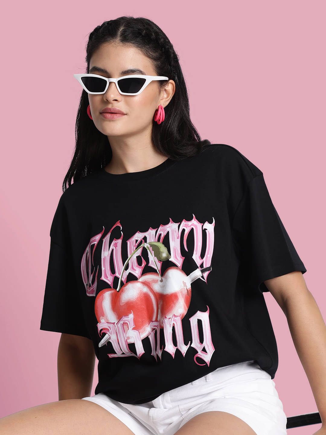     			Bene Kleed Women Cotton Printed Oversized Fit Round Neck T-Shirt ( Black )