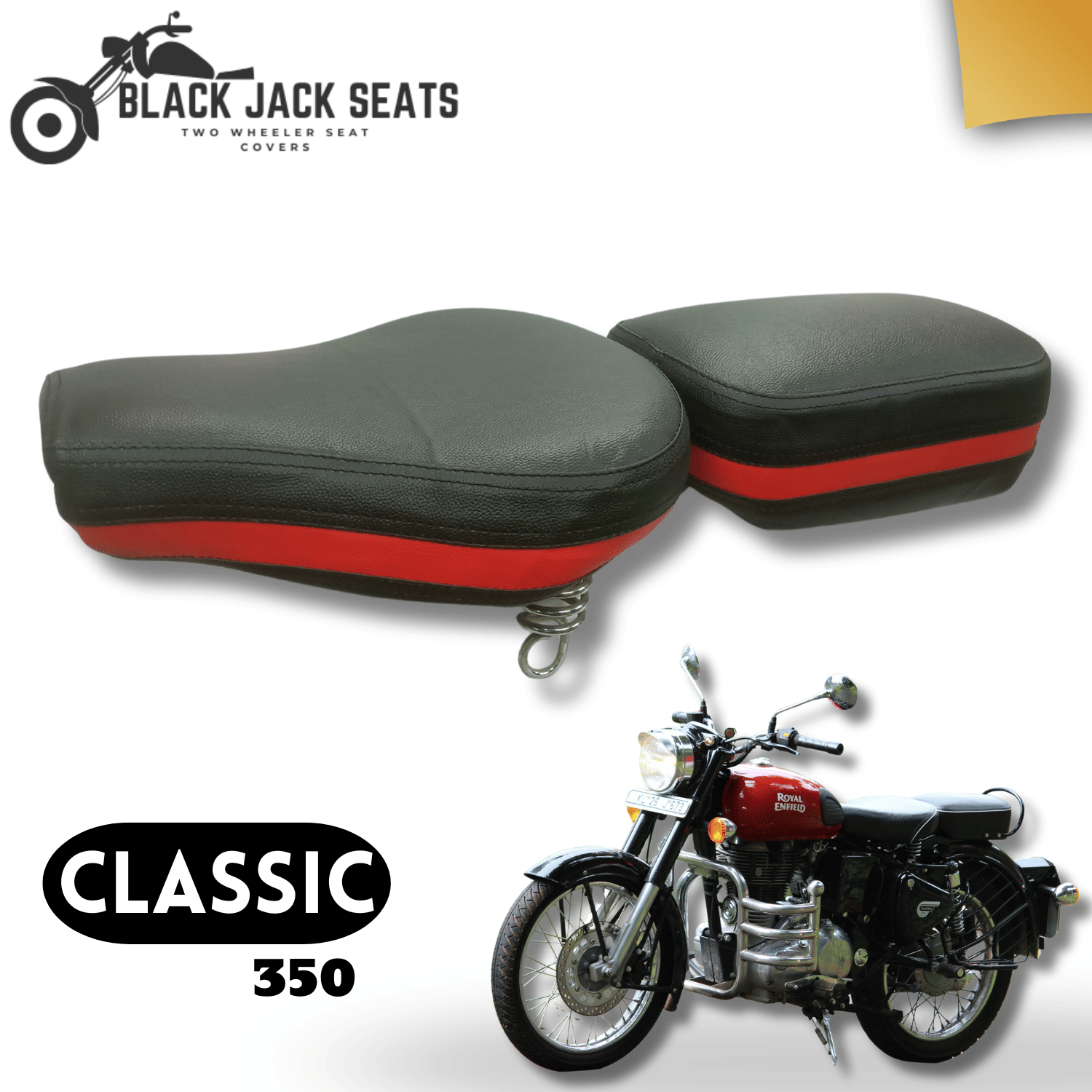 Black Jack Seats Classic 350 Red Ribbon Seat Cover | Premium Leatherette | Stylish & Perfect Fit Black Jack Seats Classic 350 Red Ribbon Seat Cover | Premium Leatherette | Stylish & Perfect Fit