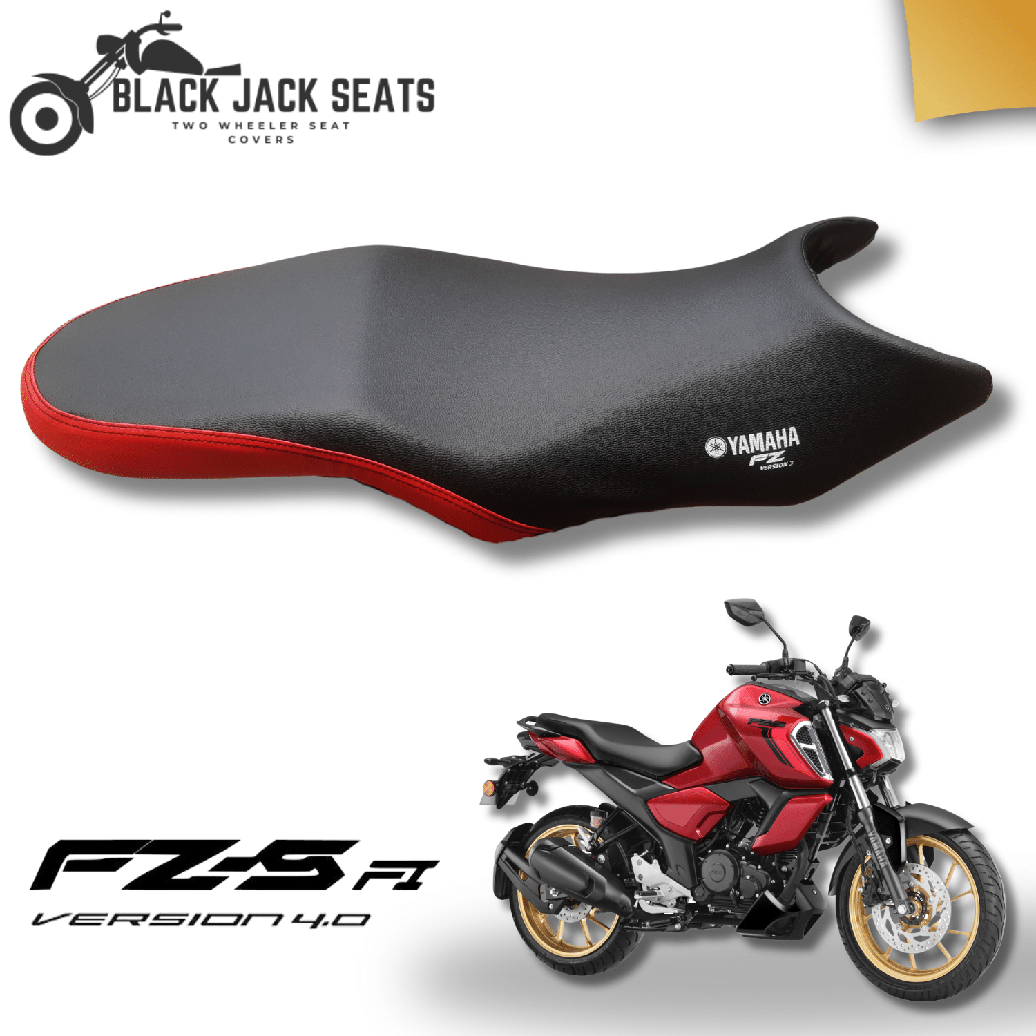     			Black Jack Seats FZ-S Version 4 Red Strip Seat Cover | Sporty & Durable Custom Fit