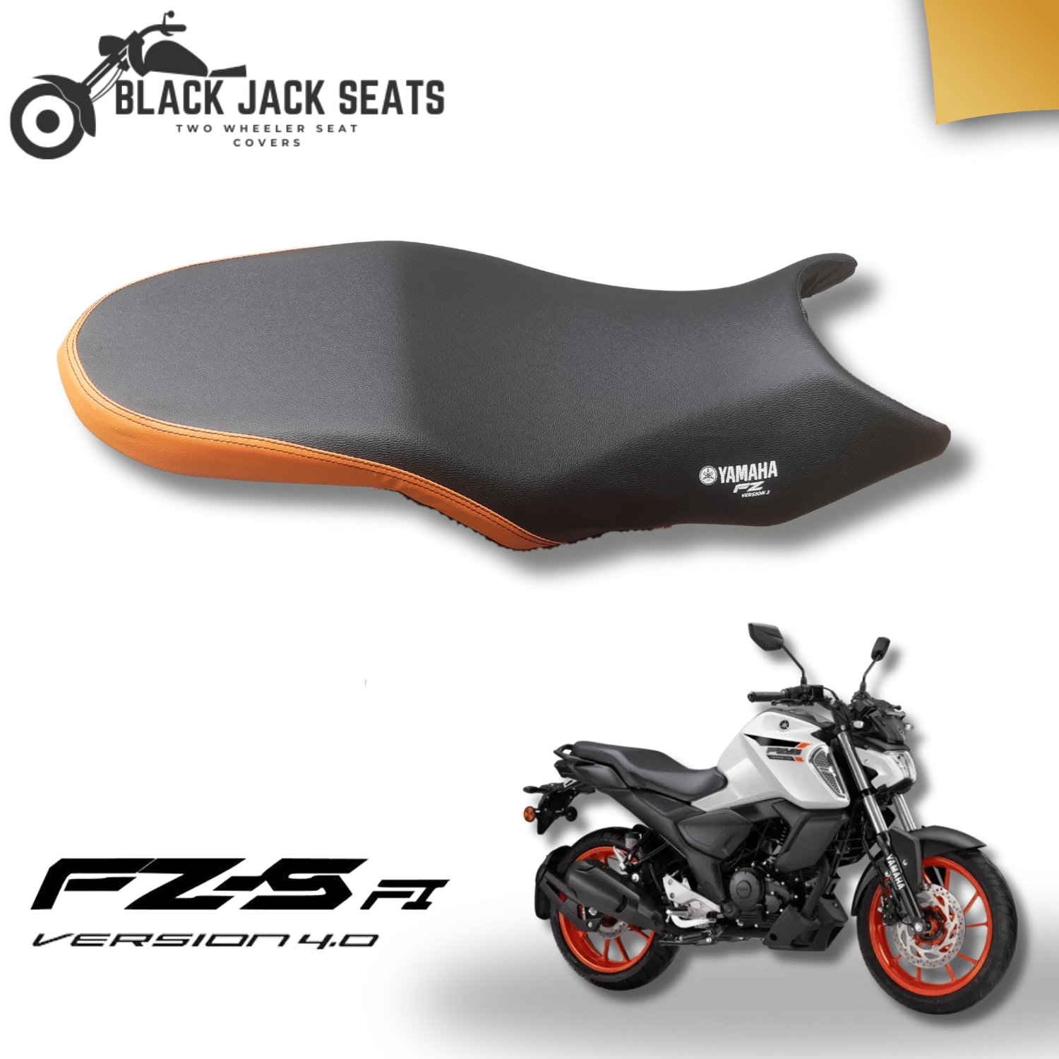 Black Jack Seats FZ-S Version 4 Orange Strip Seat Cover | Premium Fit & Sporty Design     			Black Jack Seats FZ-S Version 4 Orange Strip Seat Cover | Premium Fit & Sporty Design