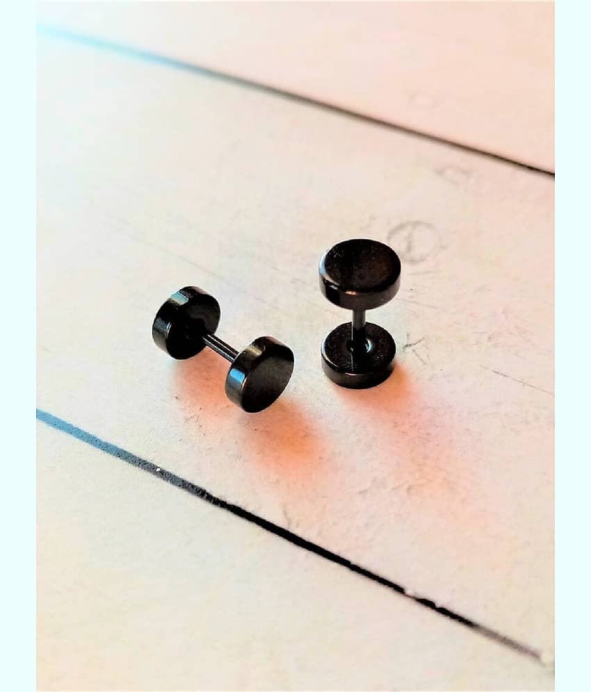 Black Stainless Steel Circular Stud Earrings - Earrings | Buy online on ZillyBuy