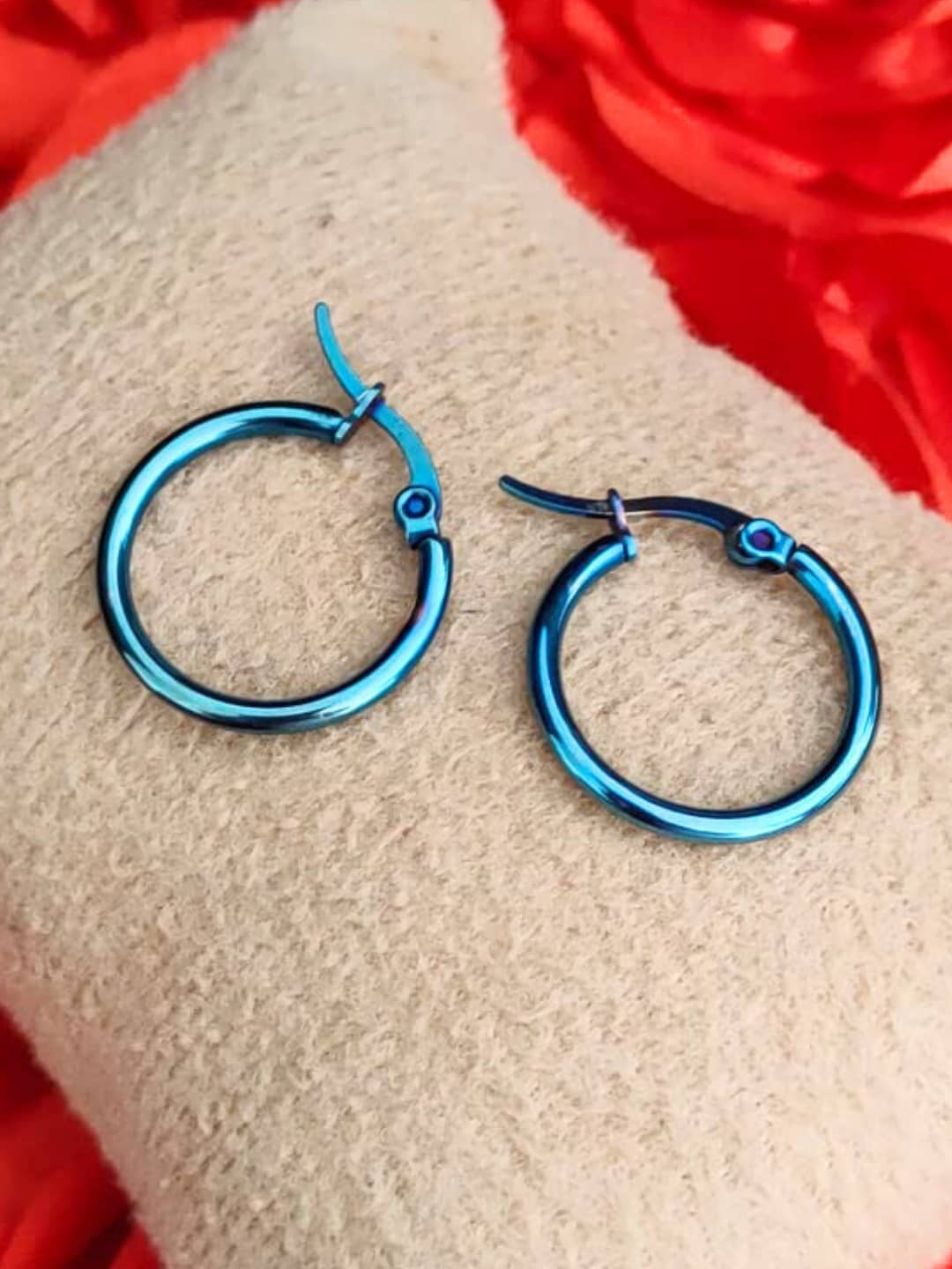 Blue Contemporary Stainless Steel Hoop Earrings - Earrings | Buy online on ZillyBuy