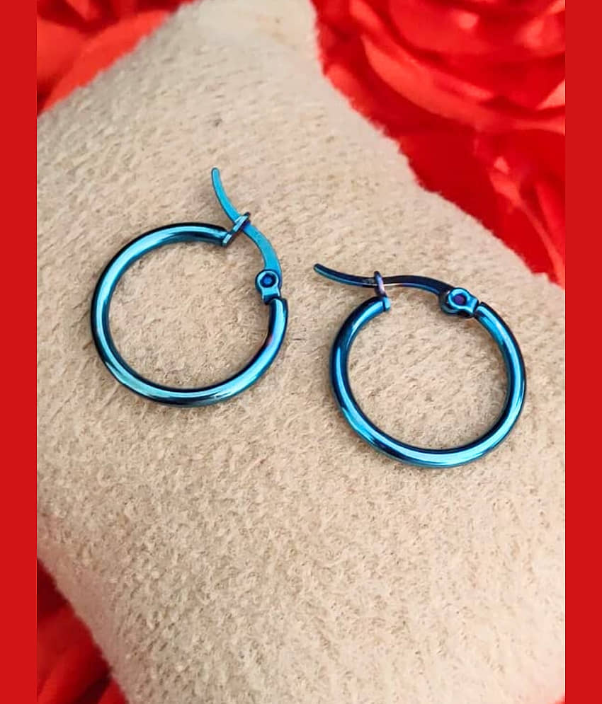 Blue Contemporary Stainless Steel Hoop Earrings - Earrings | Buy online on ZillyBuy