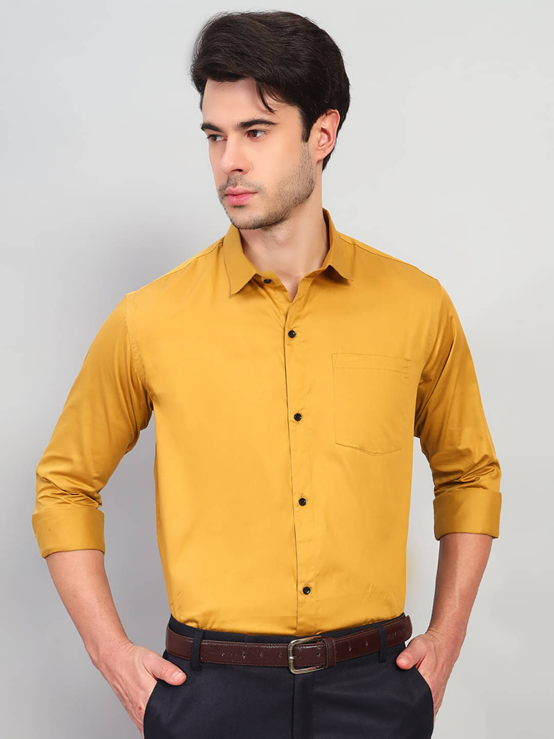 Buscott Cotton Blend Slim Fit Solids Full Sleeves Men's Casual Shirt - Mustard ( Pack of 1 ) Buscott Cotton Blend Slim Fit Solids Full Sleeves Men's Casual Shirt - Mustard ( Pack of 1 )