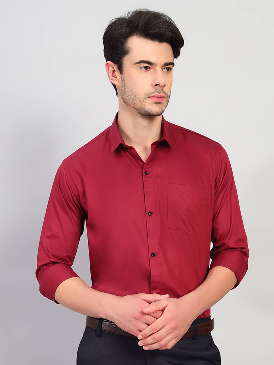     			Buscott Cotton Blend Slim Fit Solids Full Sleeves Men's Casual Shirt - Maroon ( Pack of 1 )