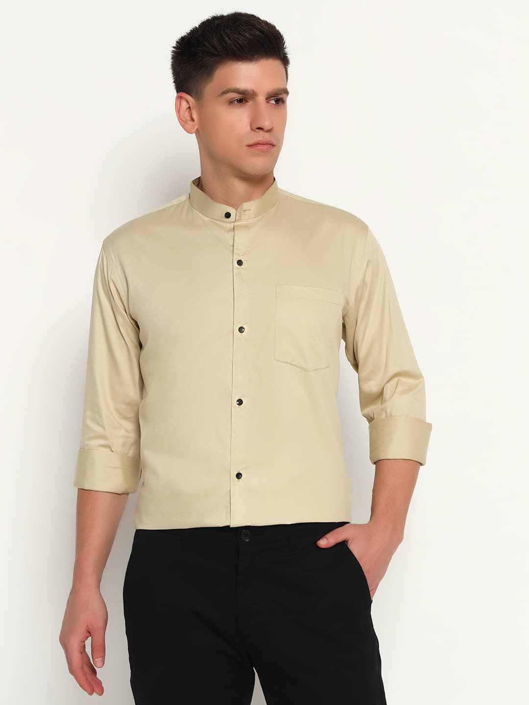     			Buscott Cotton Blend Slim Fit Solids Full Sleeves Men's Casual Shirt - Beige ( Pack of 1 )