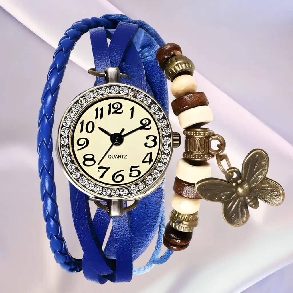     			Cosmic Blue Leather Analog Womens Watch
