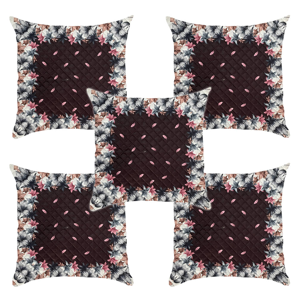 Crosmo Set of 5 Cotton Floral Square Cushion Cover (40X40)cm - Brown Crosmo Set of 5 Cotton Floral Square Cushion Cover (40X40)cm - Brown