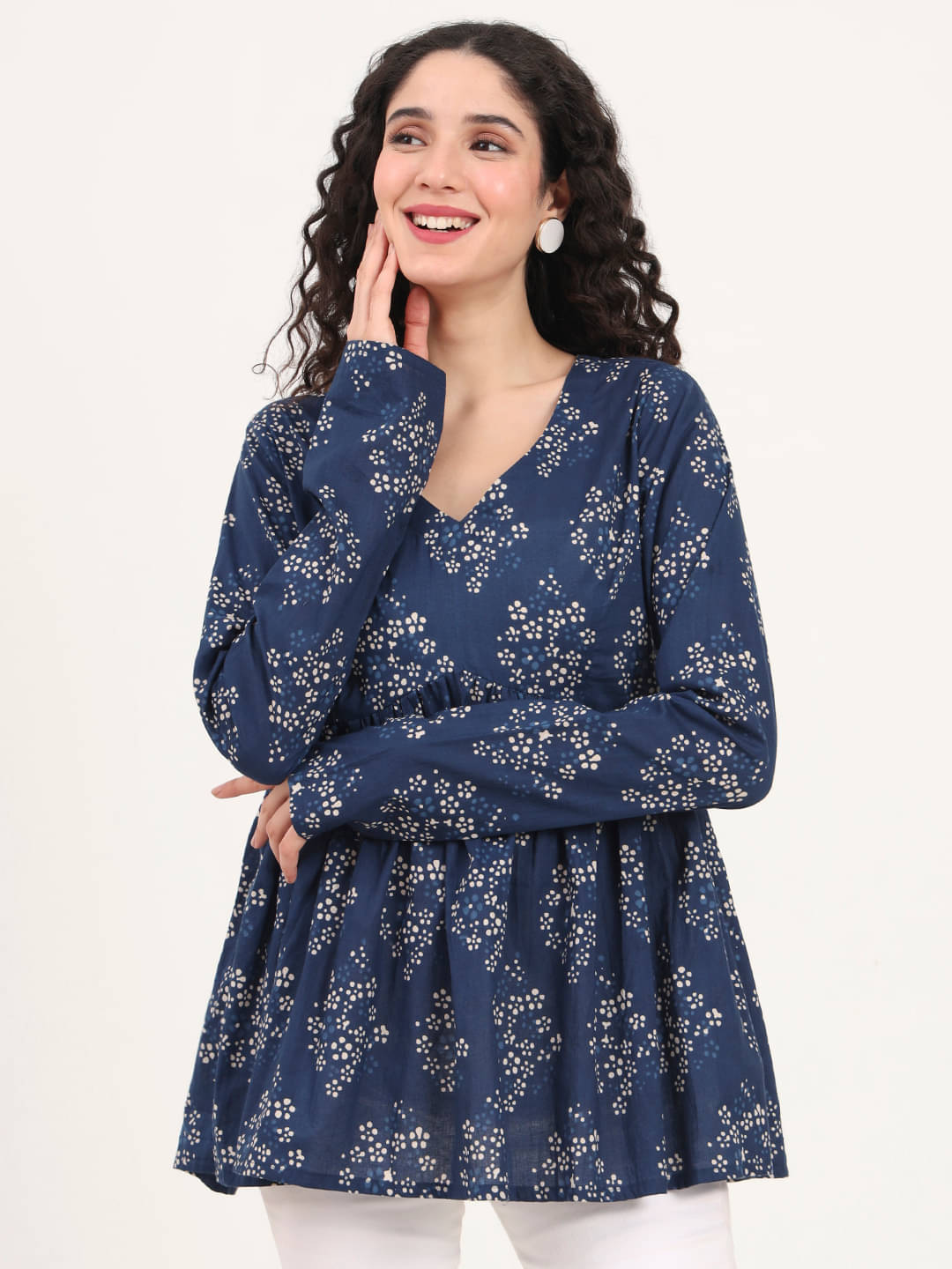 Divena Women's Cotton Peplum Top ( Blue ) Divena Women's Cotton Peplum Top ( Blue )