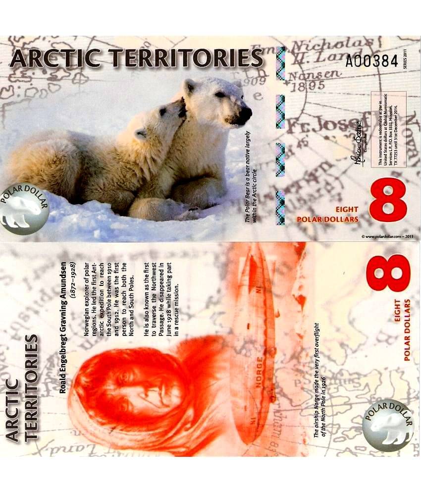     			Extremely Rare Arctic Territories 8 Polar Dollars Polymer Fantasy Note Top Grade Gem UNC