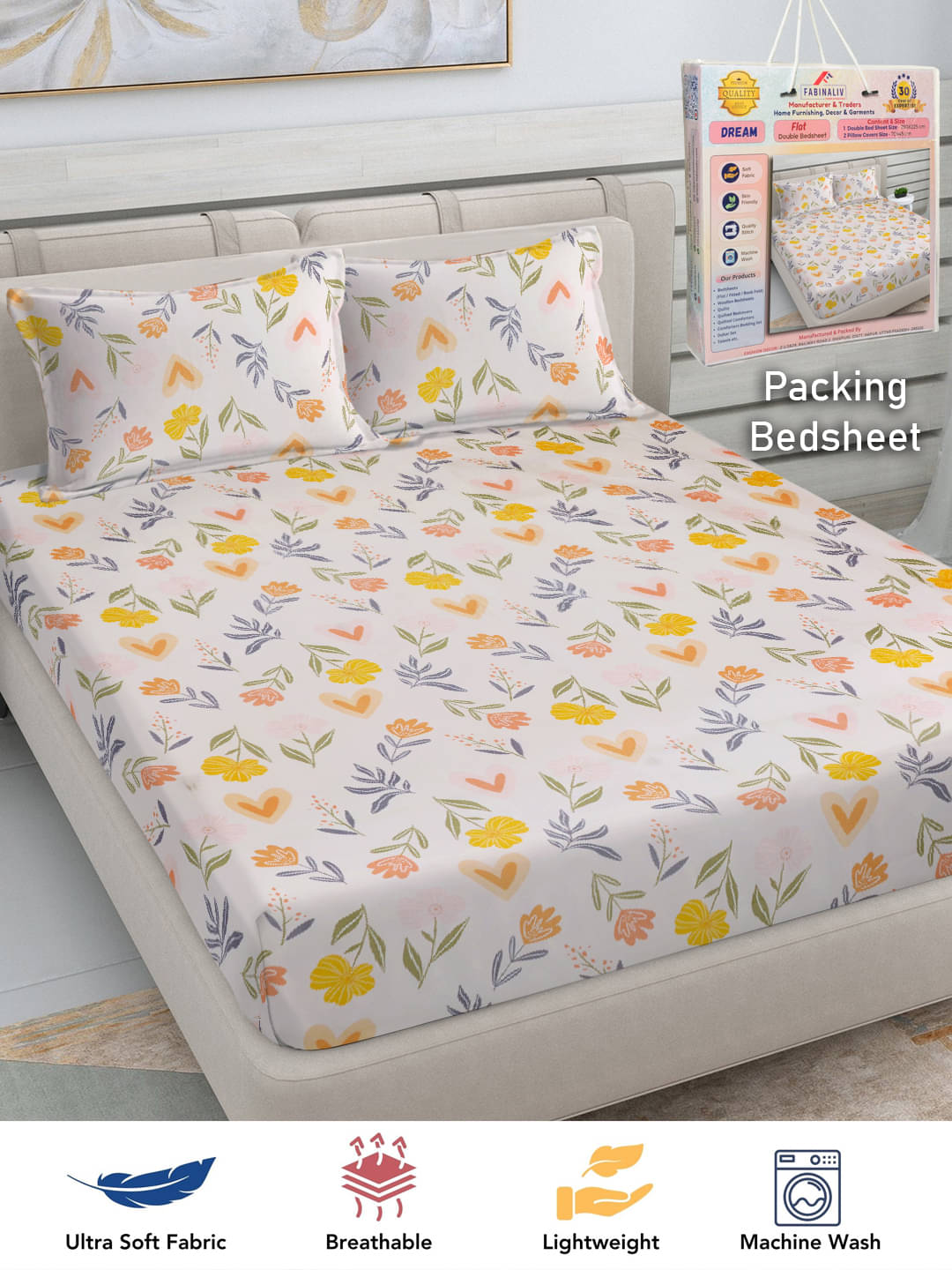 FABINALIV Poly Cotton 1 Double Bedsheet with 2 Pillow Covers ( Off White ) FABINALIV Poly Cotton 1 Double Bedsheet with 2 Pillow Covers ( Off White )