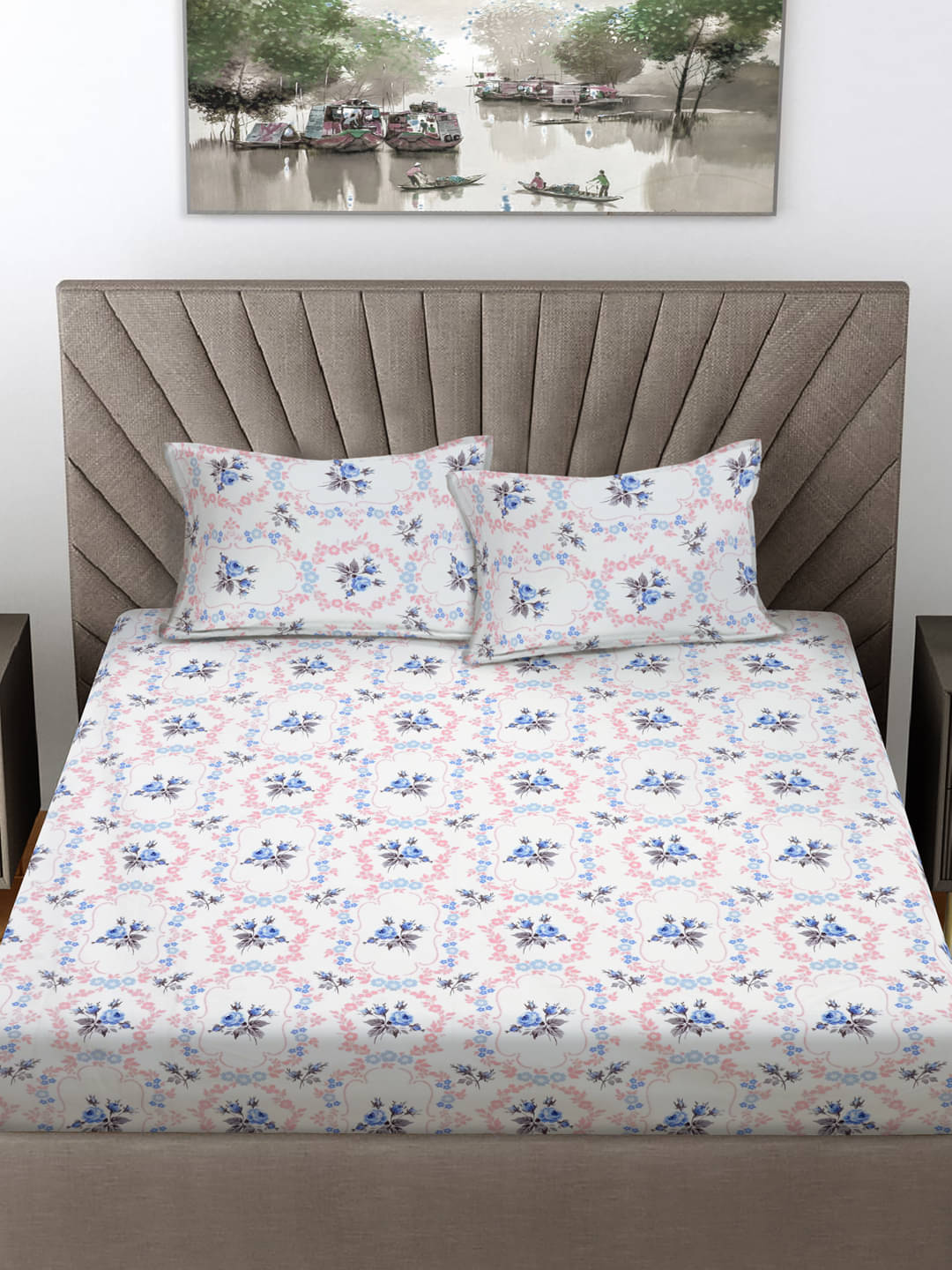     			FABINALIV Poly Cotton 1 Double Bedsheet with 2 Pillow Covers ( Off White )