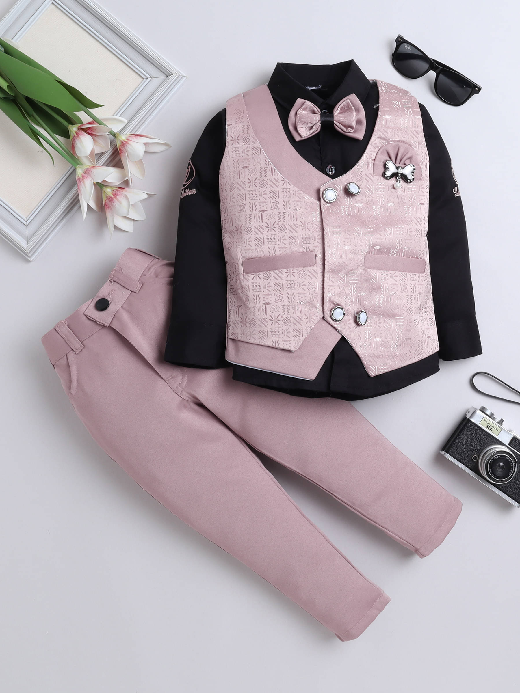     			Fourfolds Pack of 1 Boys Cotton Blend Shirt & Pants Set ( Pink )