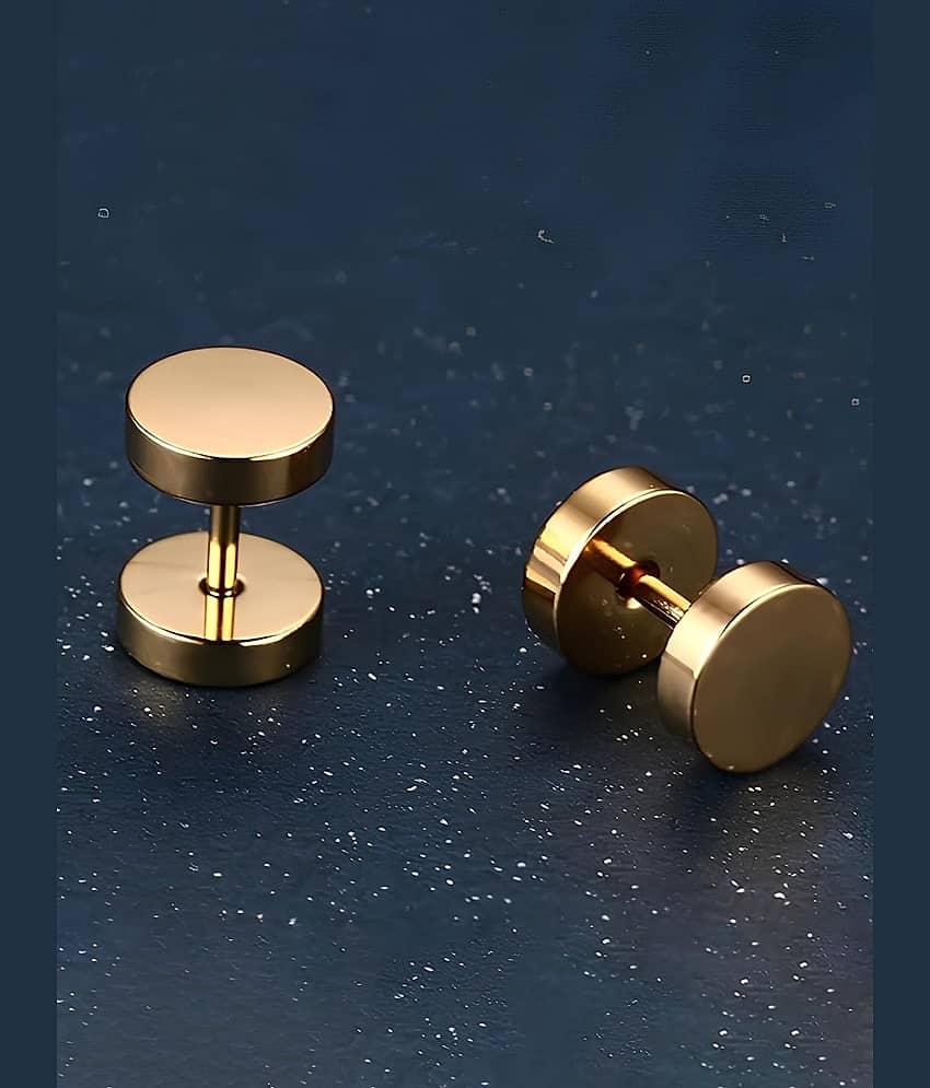 Gold Stainless Steel Circular Stud Earrings - Earrings | Buy online on ZillyBuy
