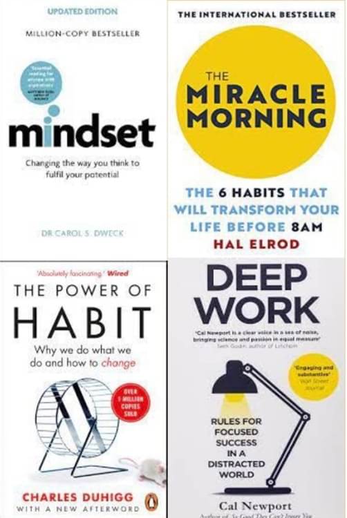 Great self help MindSet + Miracle Morning + The Power of Habit + DeepWork Great self help MindSet + Miracle Morning + The Power of Habit + DeepWork