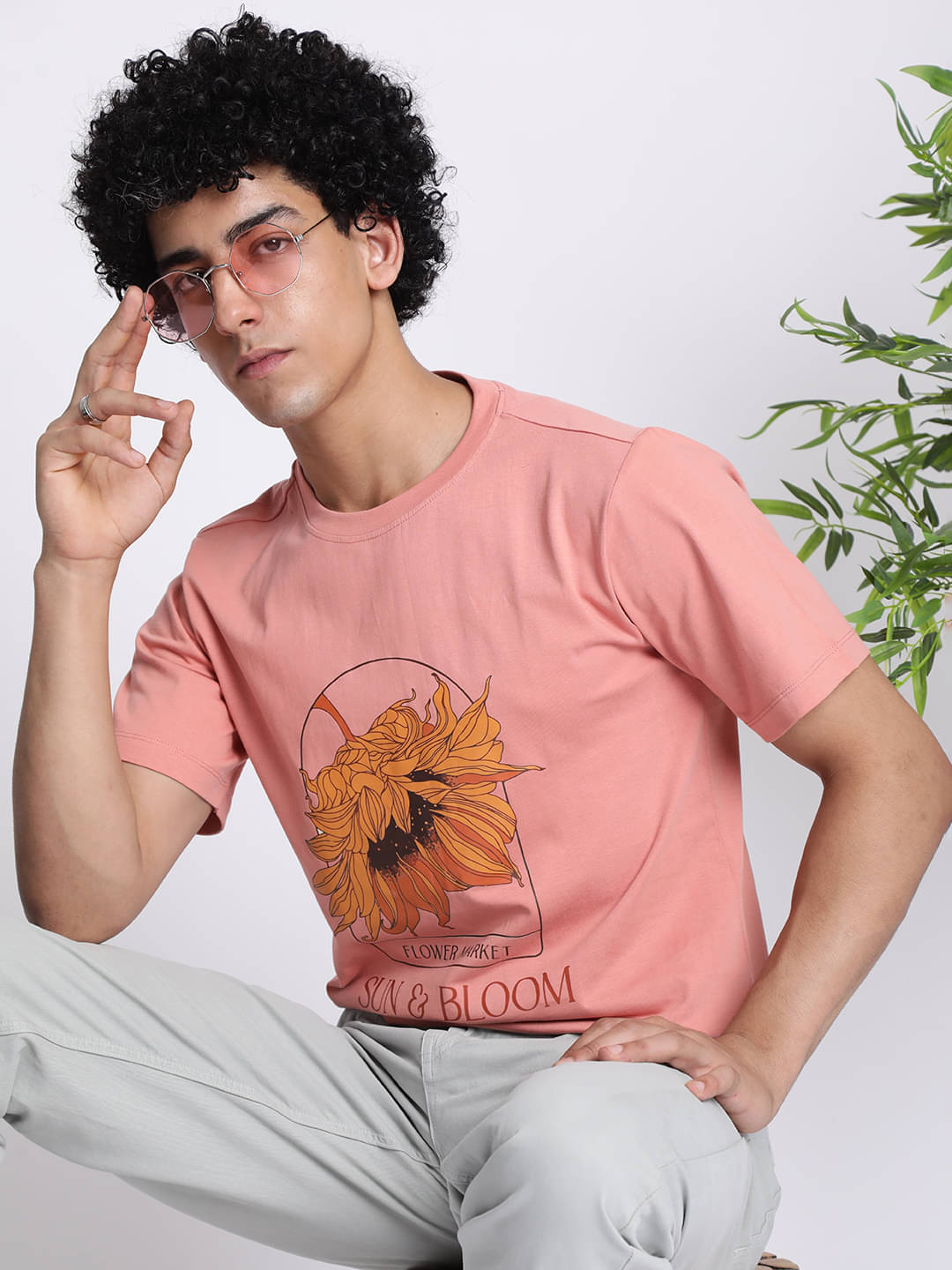     			IVOC 100% Cotton Regular Fit Self Design Half Sleeves Men's Round T-Shirt - Peach ( Pack of 1 )