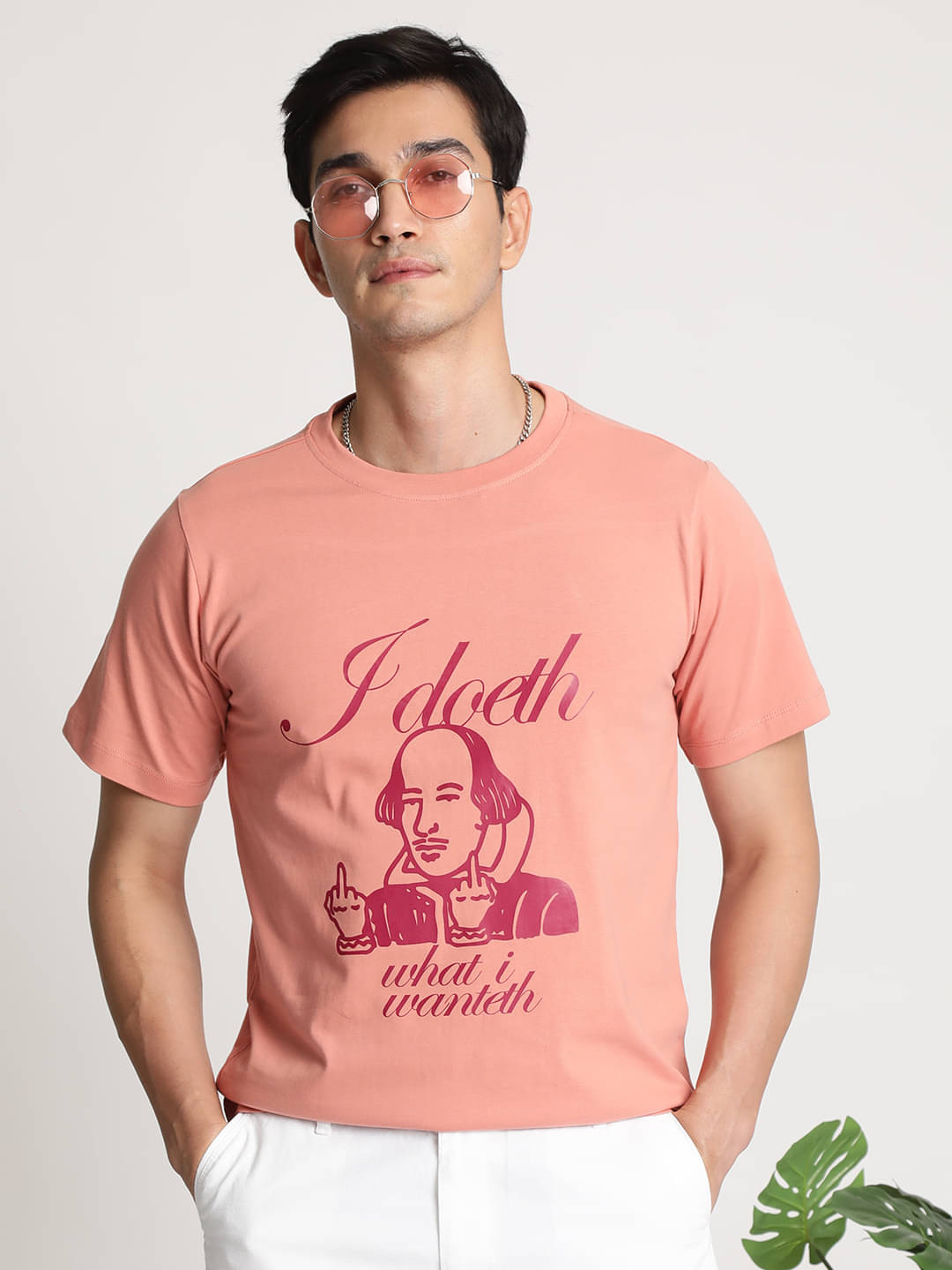     			IVOC 100% Cotton Regular Fit Self Design Half Sleeves Men's Round T-Shirt - Peach ( Pack of 1 )