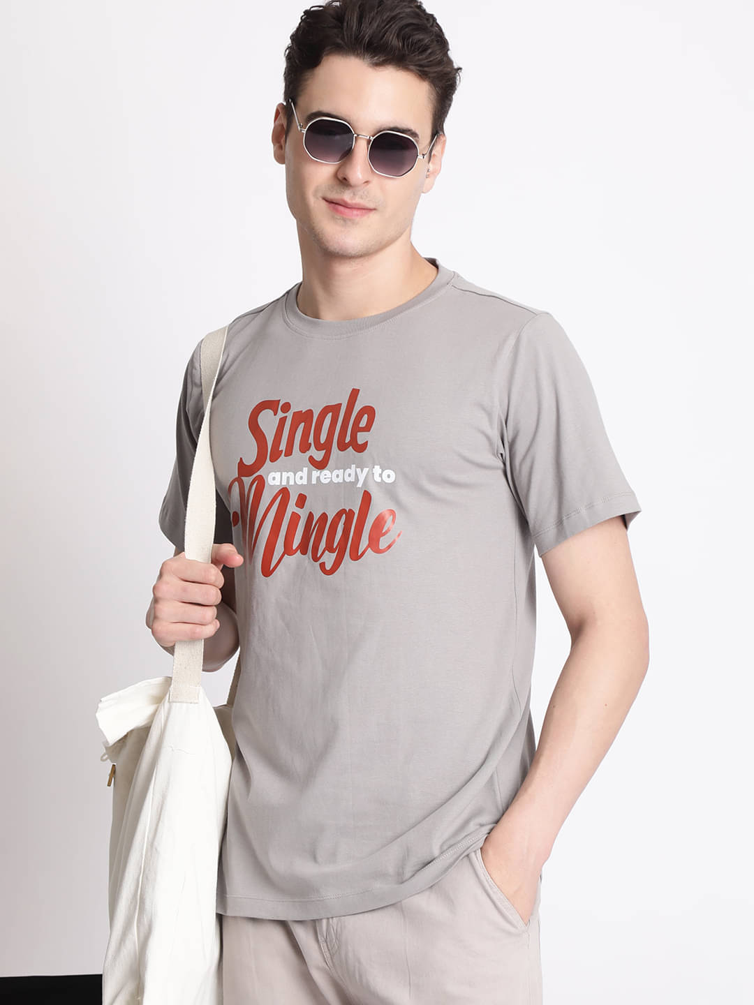     			IVOC 100% Cotton Regular Fit Printed Half Sleeves Men's Round T-Shirt - Grey ( Pack of 1 )
