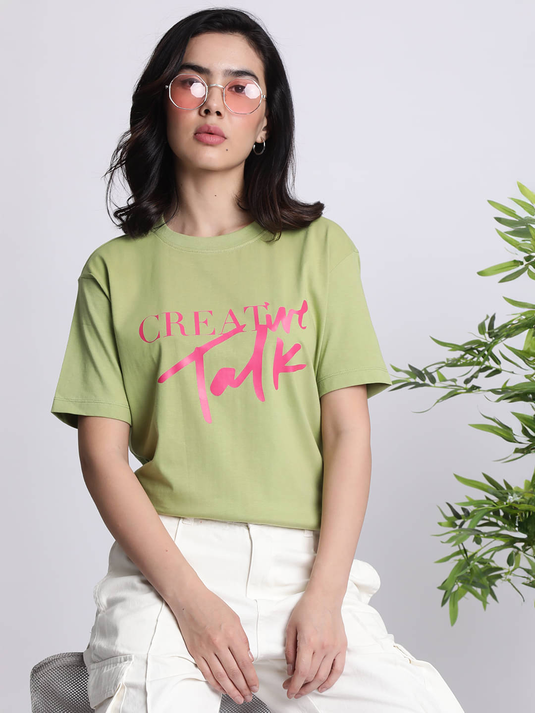     			IVOC Women Cotton Printed Regular Fit Round Neck T-Shirt ( Green )