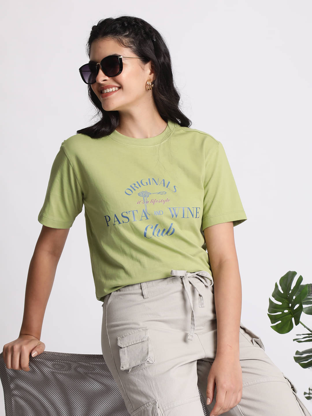     			IVOC Women Cotton Printed Regular Fit Round Neck T-Shirt ( Green )