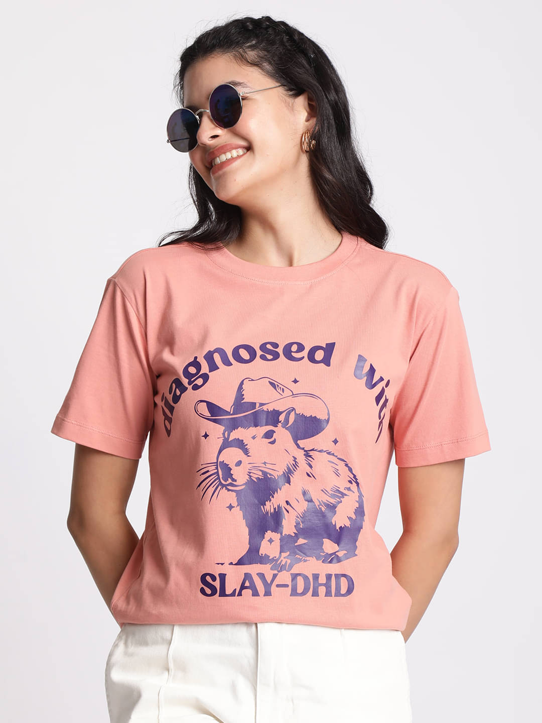 IVOC Women Cotton Self Design Regular Fit Round Neck T-Shirt ( Peach ) IVOC Women Cotton Self Design Regular Fit Round Neck T-Shirt ( Peach )