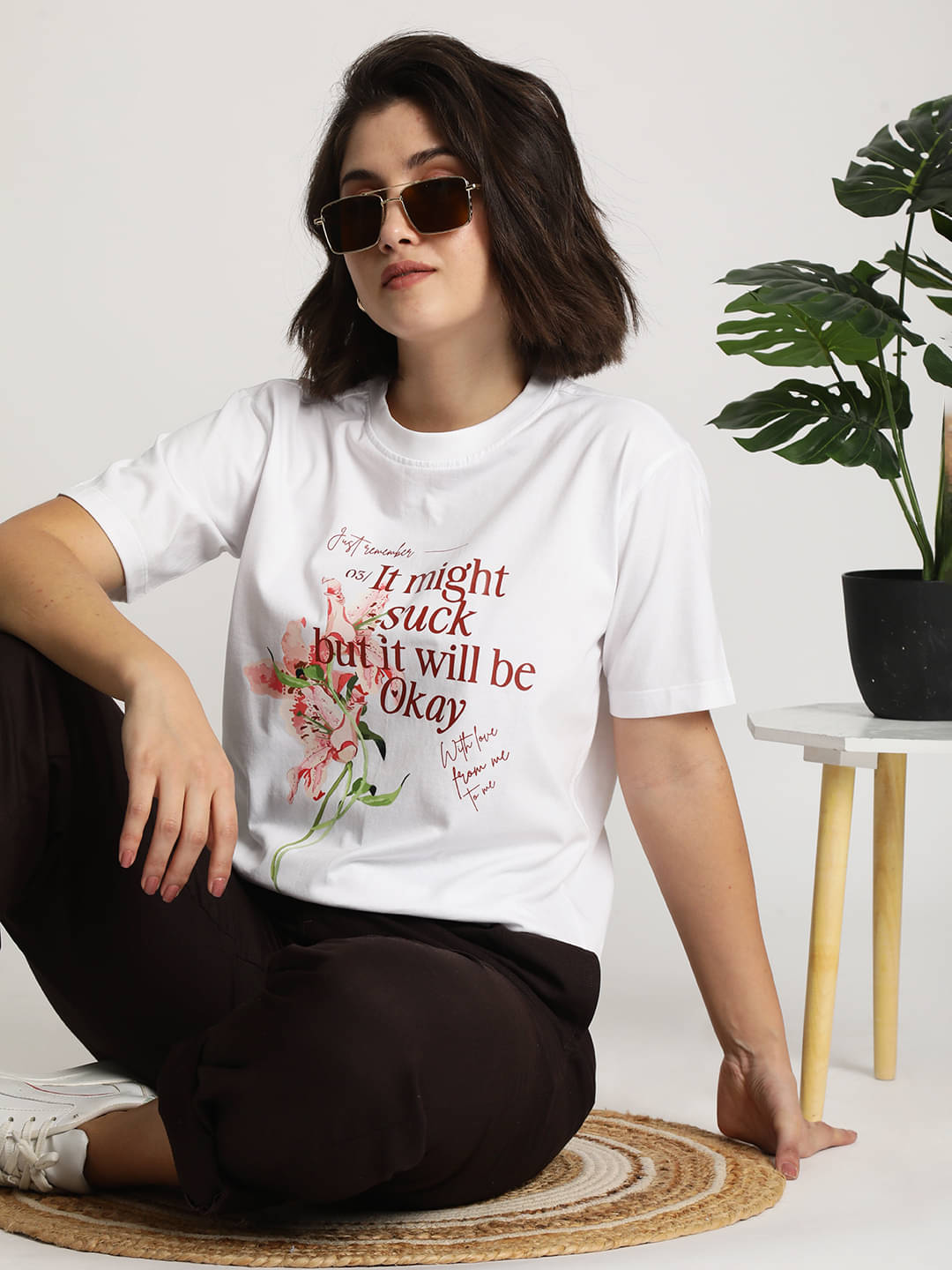     			IVOC Women Cotton Self Design Regular Fit Round Neck T-Shirt ( White )