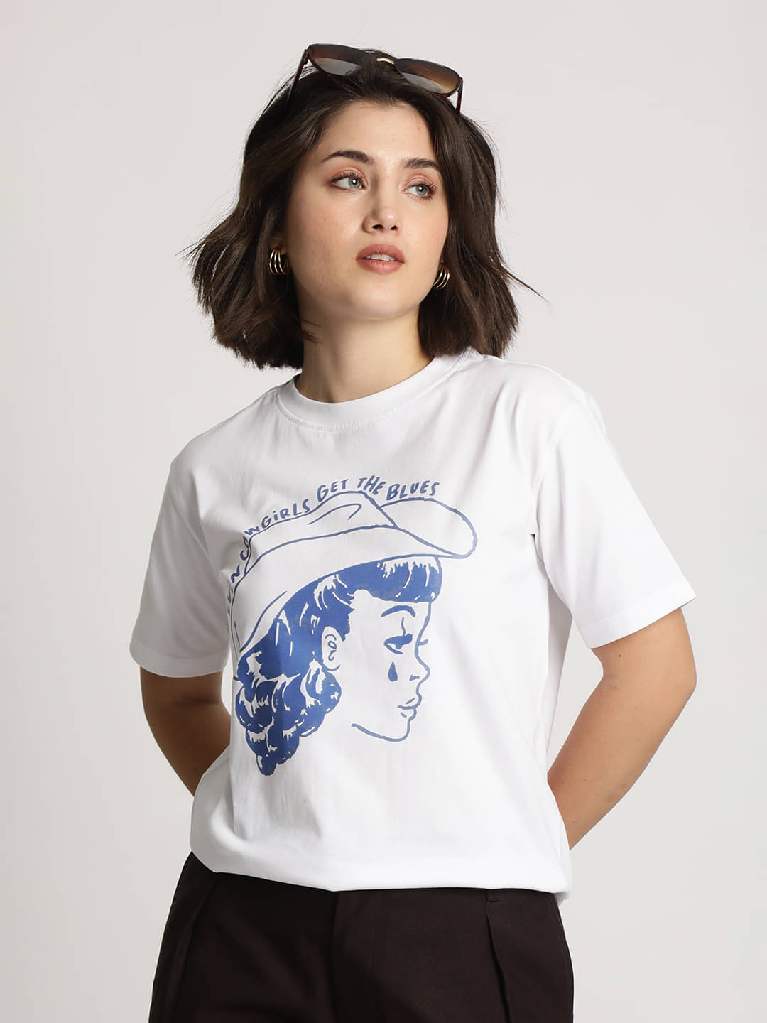 IVOC Women Cotton Self Design Regular Fit Round Neck T-Shirt ( White )     			IVOC Women Cotton Self Design Regular Fit Round Neck T-Shirt ( White )