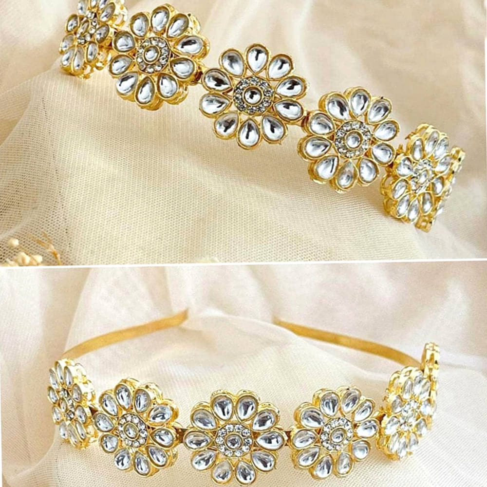     			J D Jewellers Floral Kundan Studded Matha Patti Sheesh Wedding Hairband Traditional Golden Celebrity