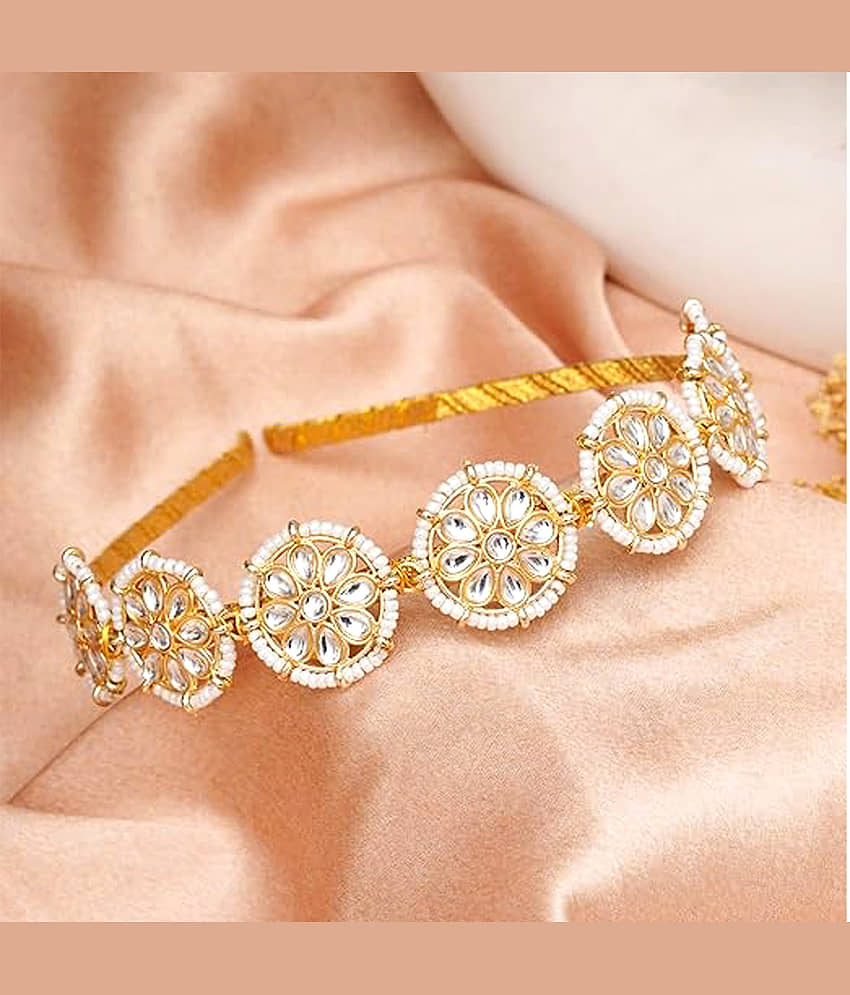 J D Jewellers Floral Kundan Studded Matha Patti Sheesh Wedding Hairband Golden Celebrity Headband - Jewellery Sets | Buy online on ZillyBuy