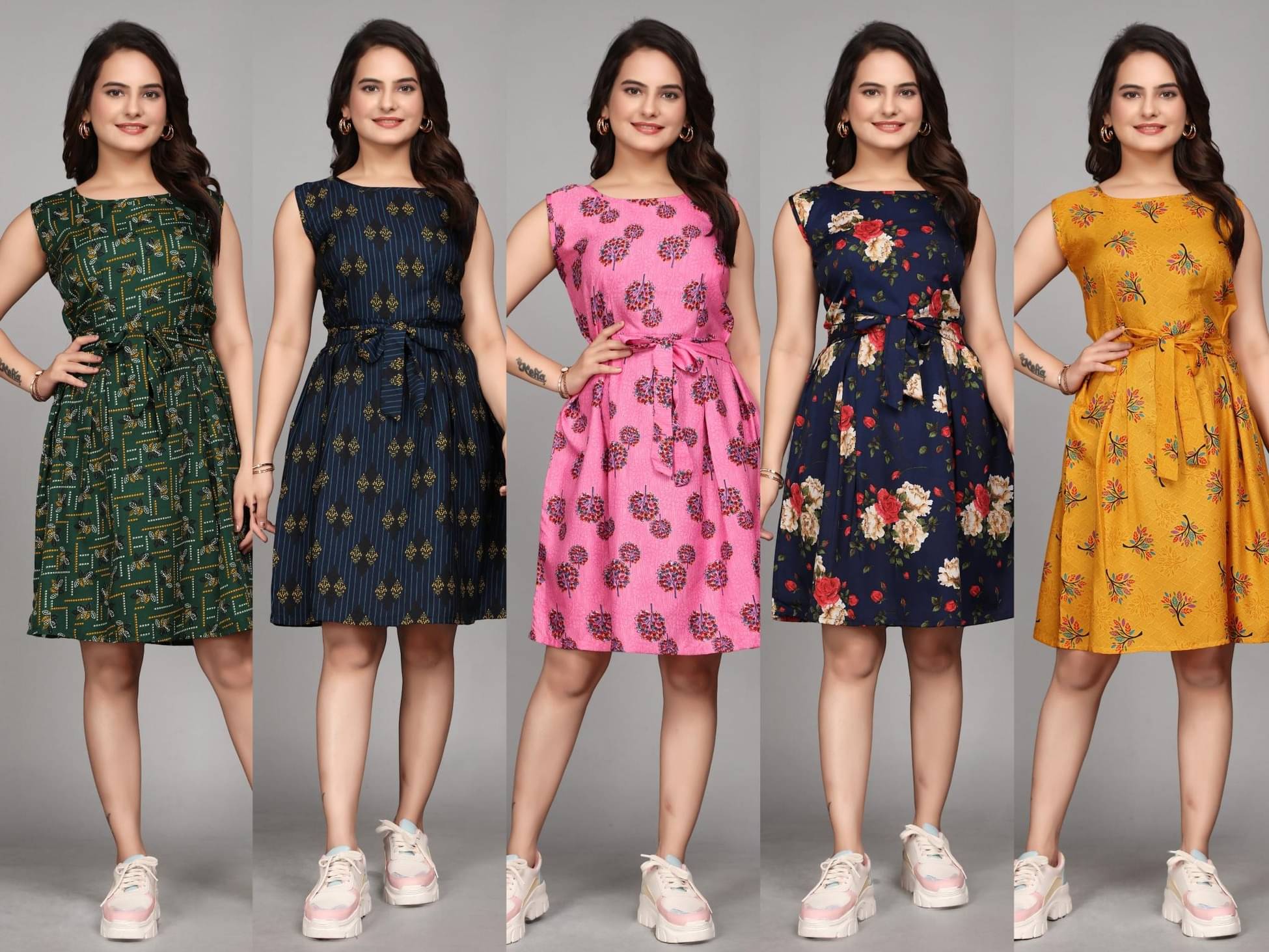     			KALAVRITTA Women Crepe Printed Fit & Flare Dress ( Multicolor )