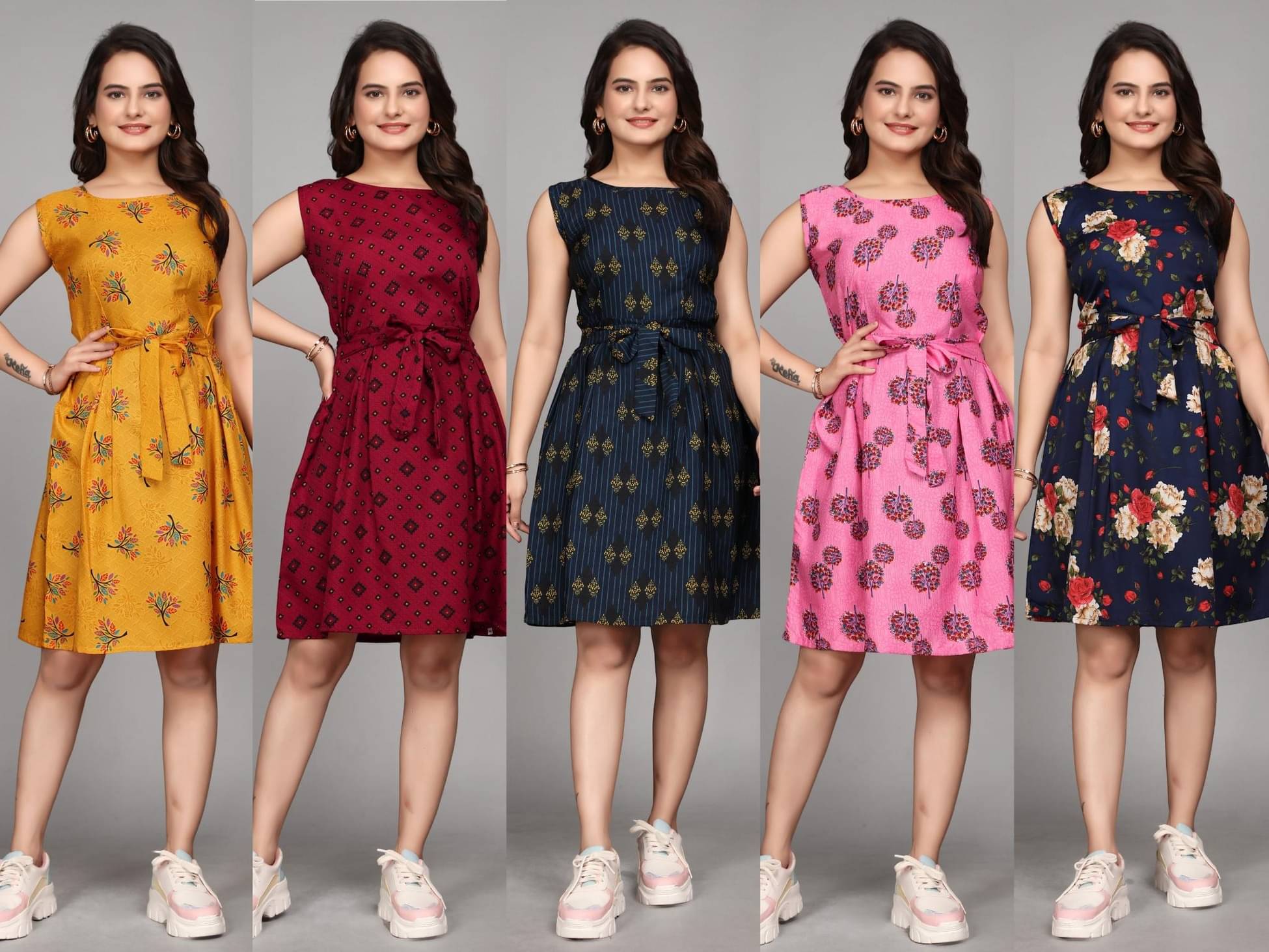     			KALAVRITTA Women Crepe Printed Fit & Flare Dress ( Multicolor )