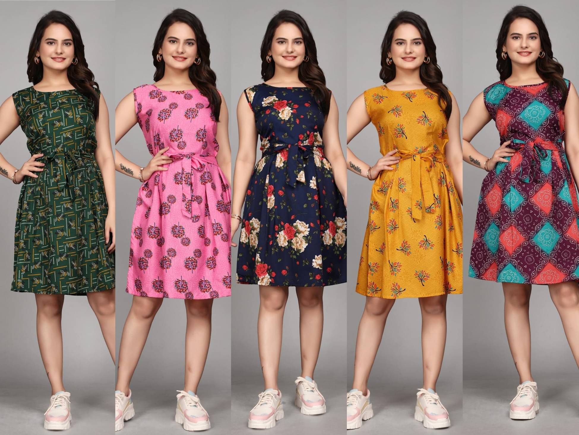     			KALAVRITTA Women Crepe Printed Fit & Flare Dress ( Multicolor )