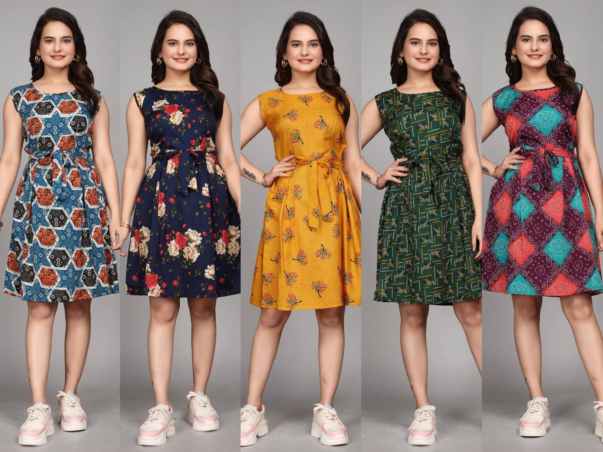     			KALAVRITTA Women Crepe Printed Fit & Flare Dress ( Multicolor )