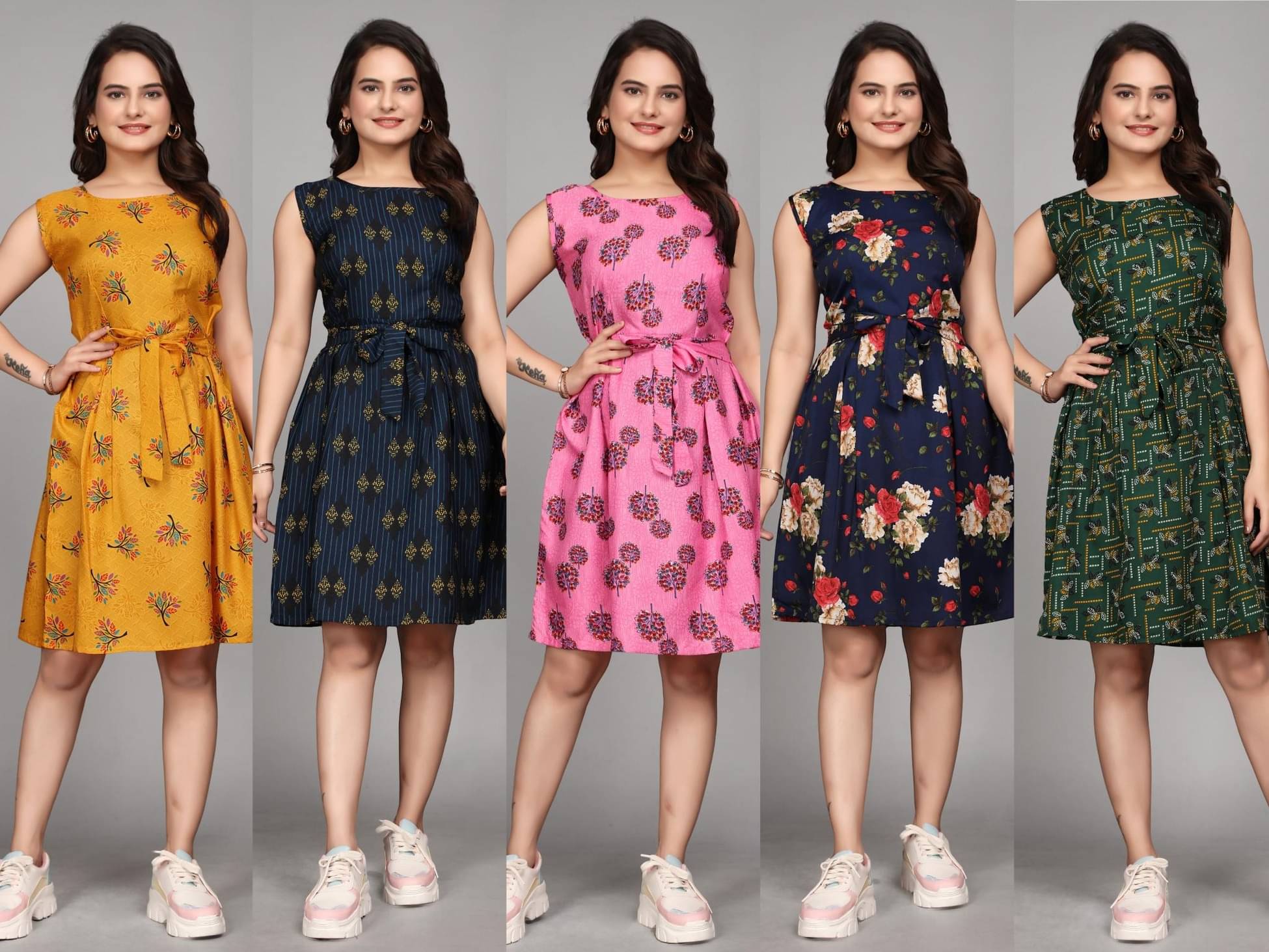     			KALAVRITTA Women Crepe Printed Fit & Flare Dress ( Multicolor )